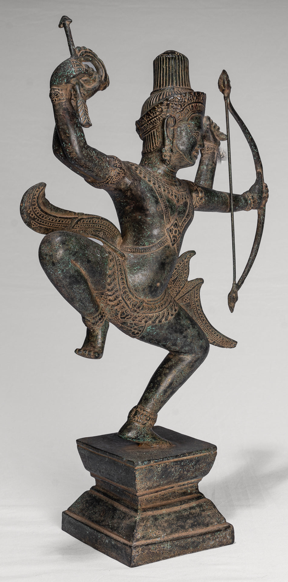 Vishnu - Antique Khmer Style Bronze Archer Vishnu Statue with Sharanga (Bow) - 50cm/20"