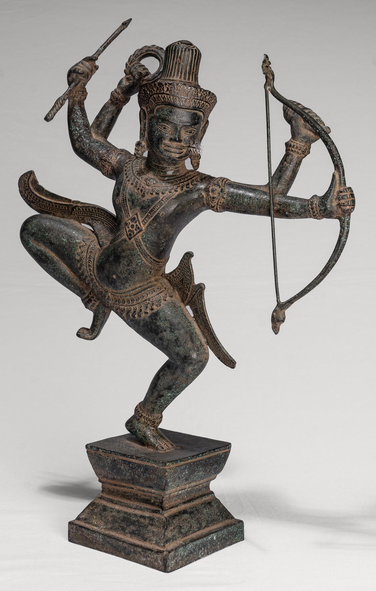 Vishnu - Antique Khmer Style Bronze Archer Vishnu Statue with Sharanga (Bow) - 50cm/20"