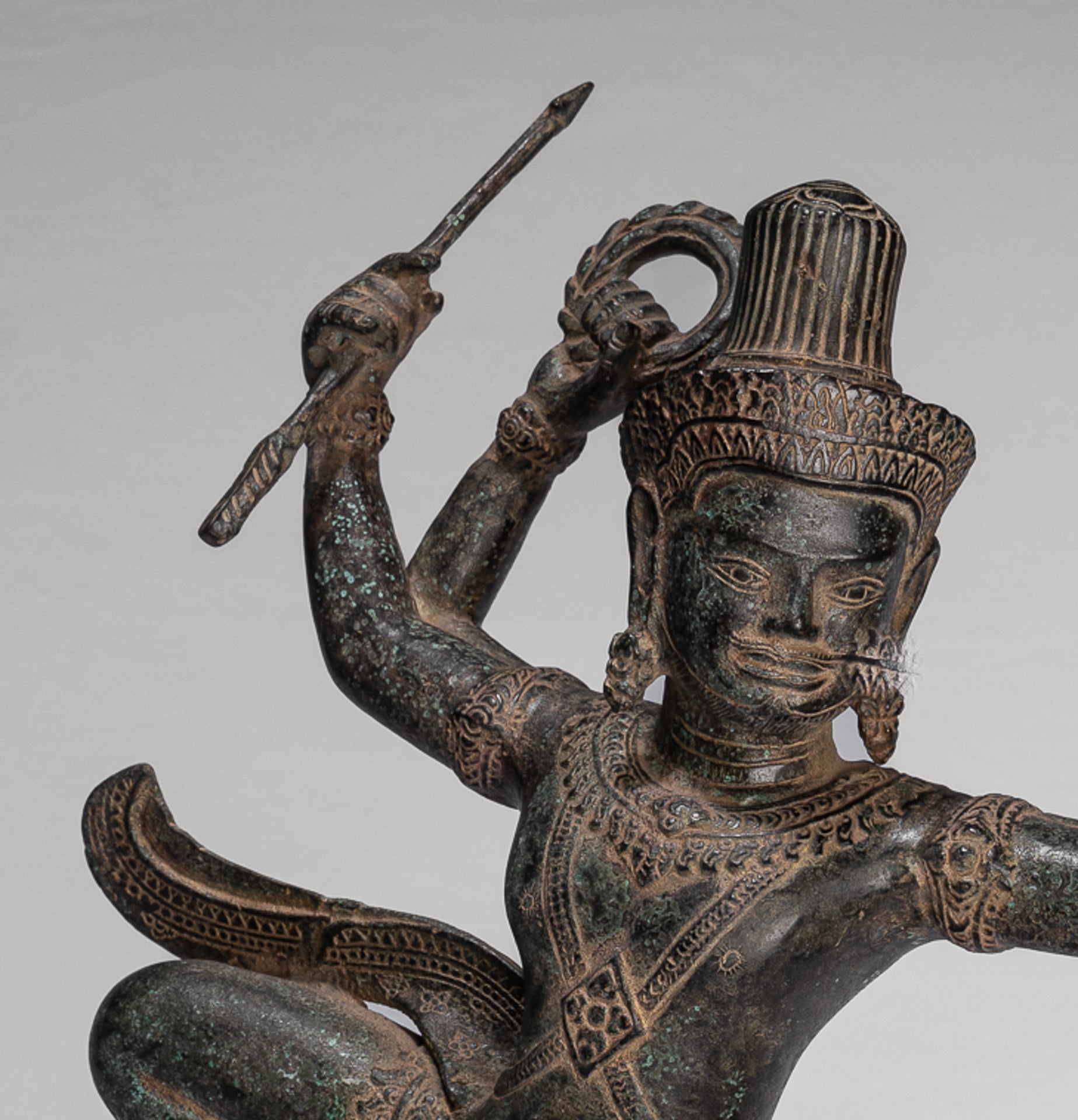 Vishnu - Antique Khmer Style Bronze Archer Vishnu Statue with Sharanga (Bow) - 50cm/20"