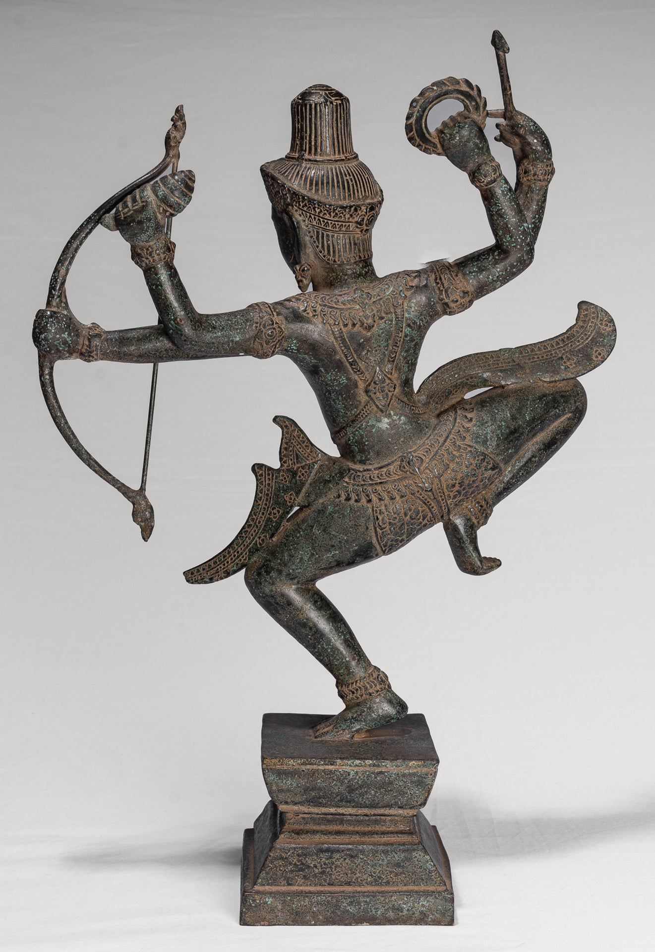 Vishnu - Antique Khmer Style Bronze Archer Vishnu Statue with Sharanga (Bow) - 50cm/20"