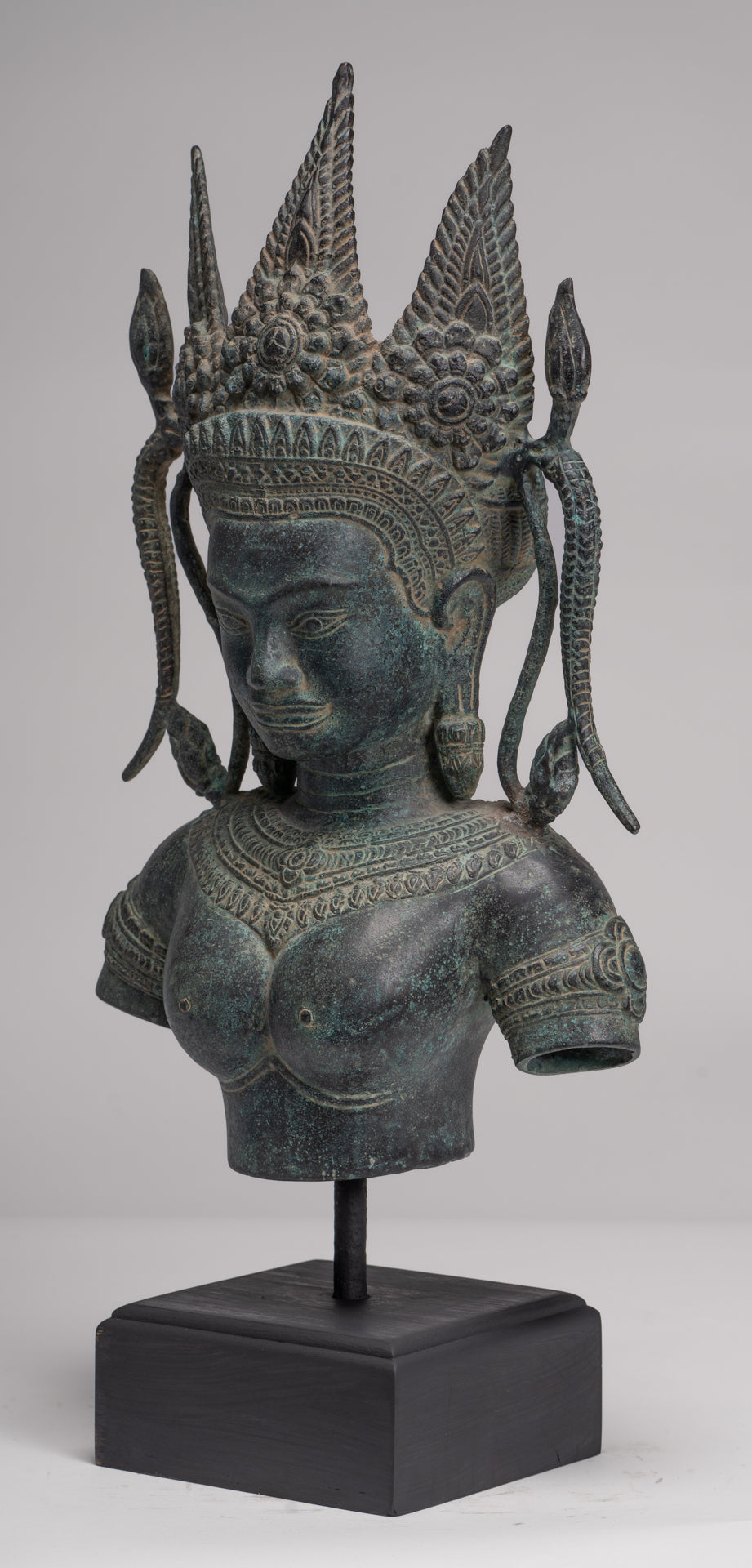 Antique Khmer Style Bronze Angkor Wat Apsara Torso or Angel Statue - 56cm/22"