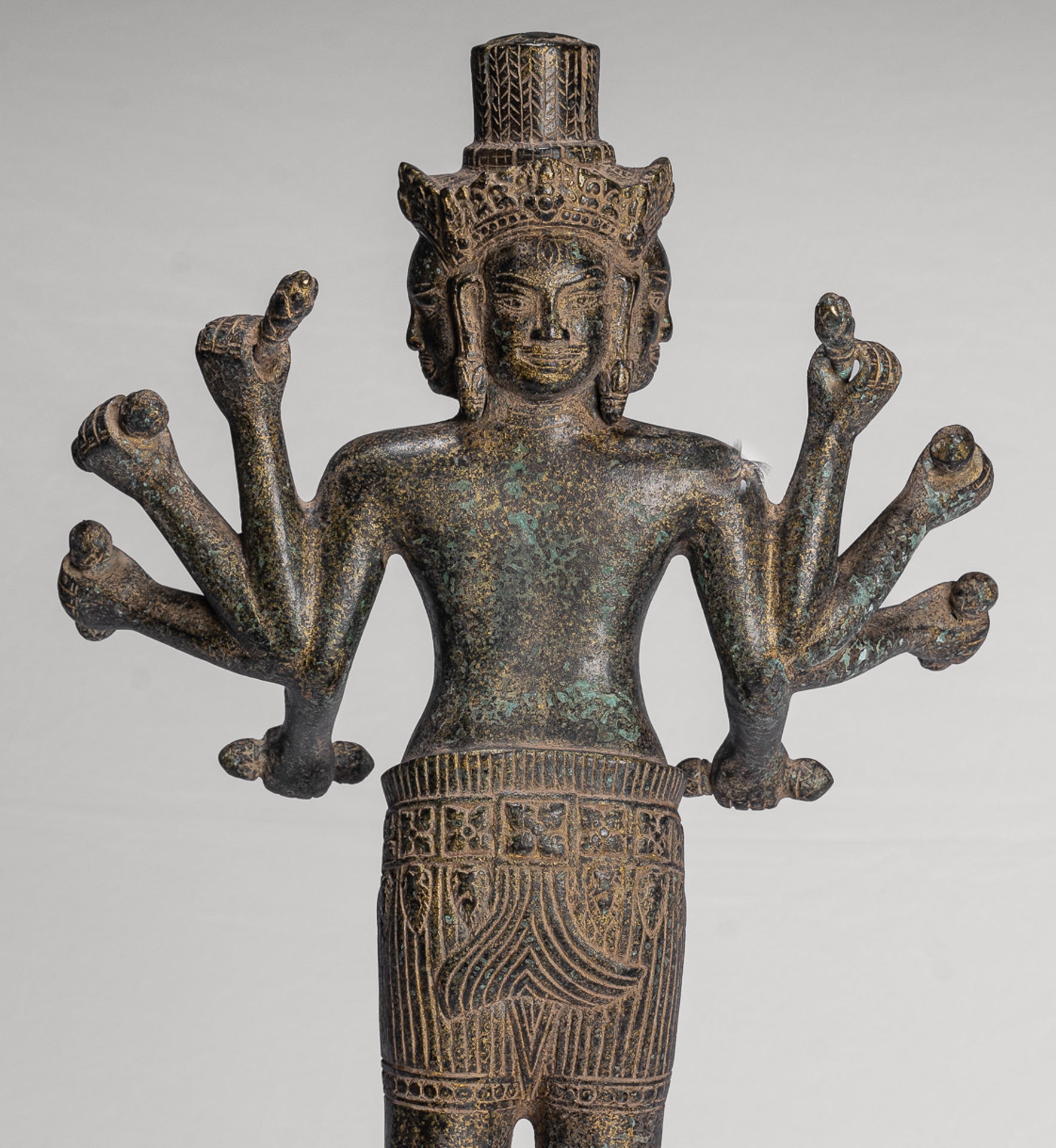 Antique Khmer Style Koh Ker Standing Bronze Brahma - Hindu God Creation - 49cm/20"