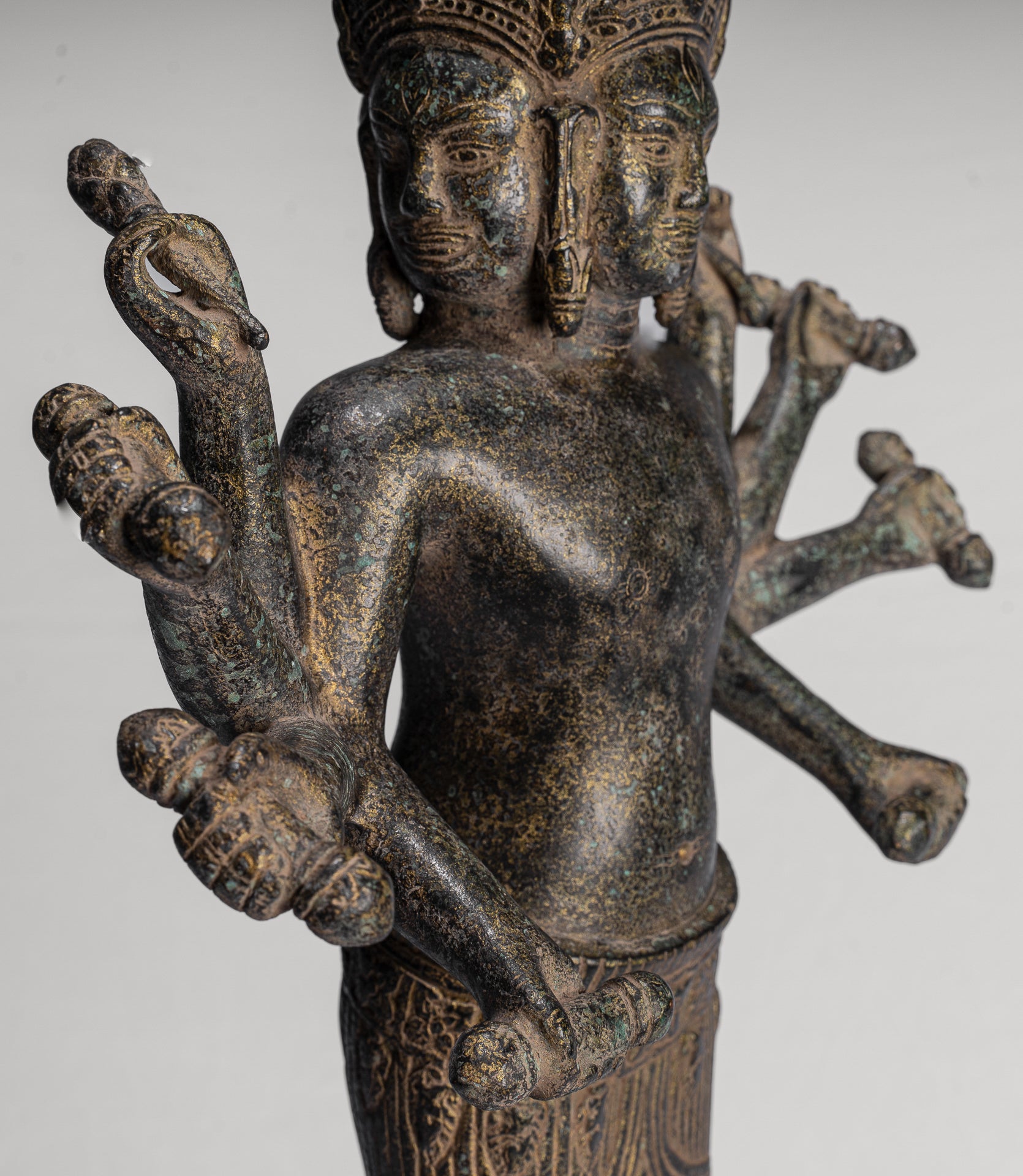 Antique Khmer Style Koh Ker Standing Bronze Brahma - Hindu God Creation - 49cm/20"