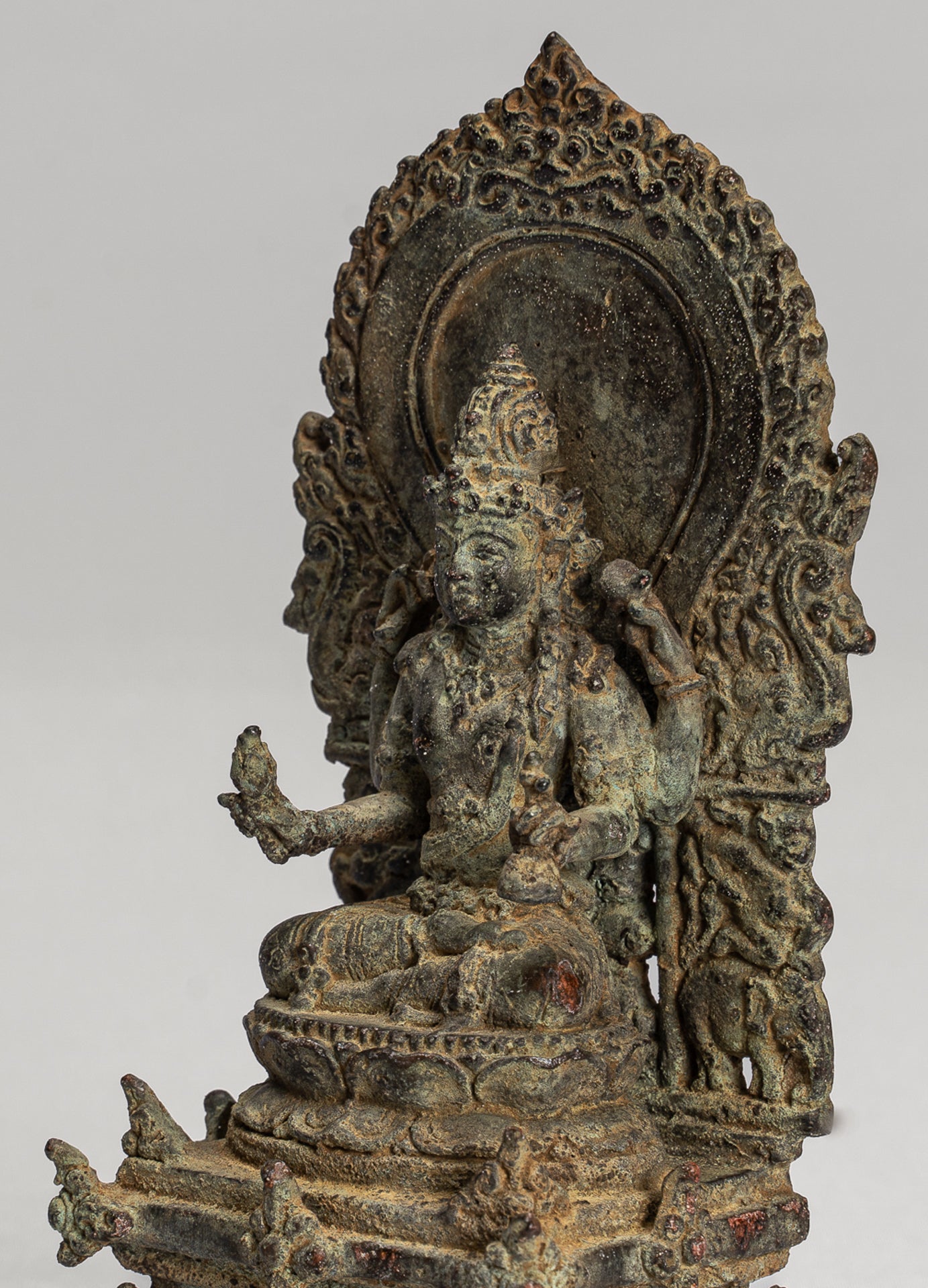 Vishnu - Antique Java Style Indonesian Majapahit Seated Bronze Vishnu Statue - 15cm/6"