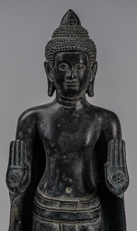 Buddha Statue - Antique Khmer Style Bronze Standing Abhaya Protection Buddha Statue - 49cm/20"