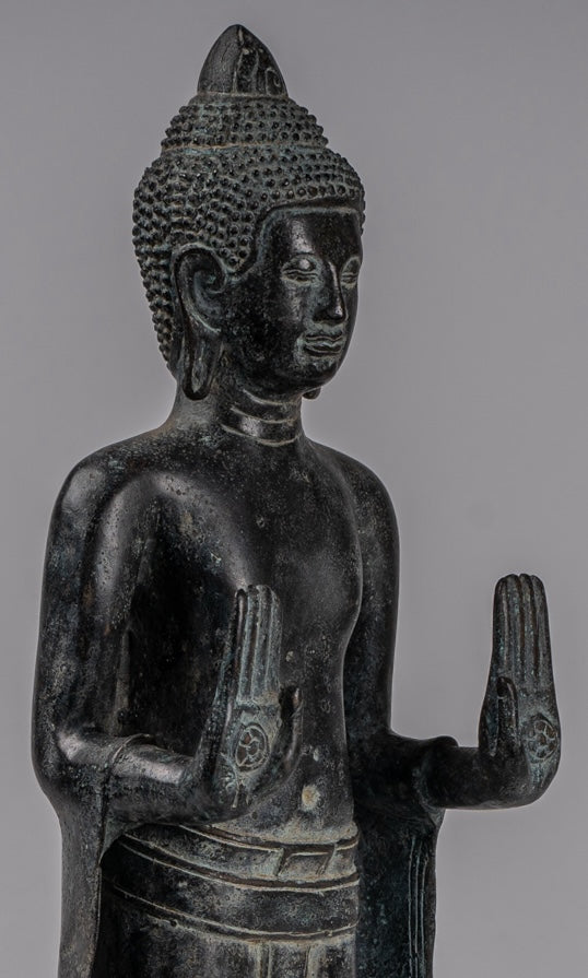 Buddha Statue - Antique Khmer Style Bronze Standing Abhaya Protection Buddha Statue - 49cm/20"
