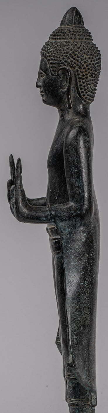 Buddha Statue - Antique Khmer Style Bronze Standing Abhaya Protection Buddha Statue - 49cm/20"