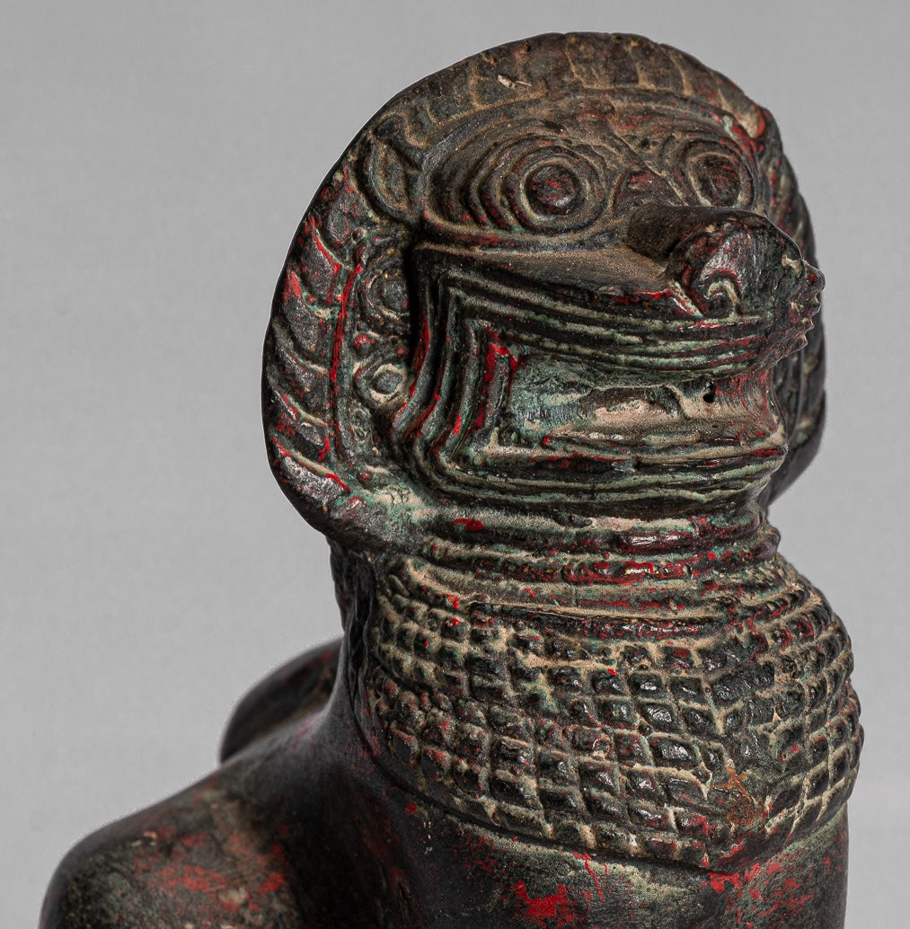 Temple Lion - Antique Khmer Style Bronze Standing Temple Guardian or Lion - 12cm/5"