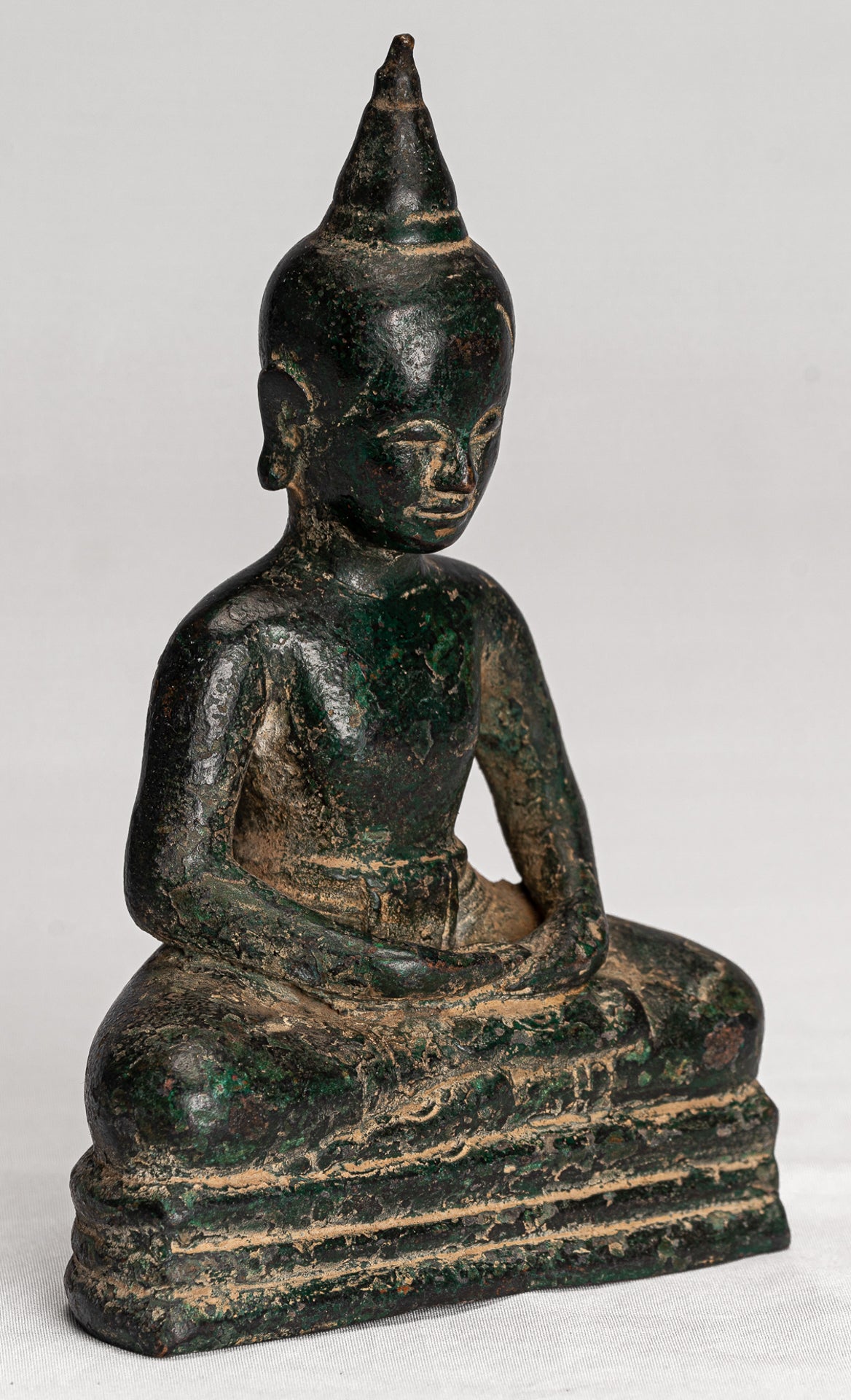 Buddha Statue - Antique Khmer Style Bronze Meditation Phnom Da Buddha Statue - 15cm/6"