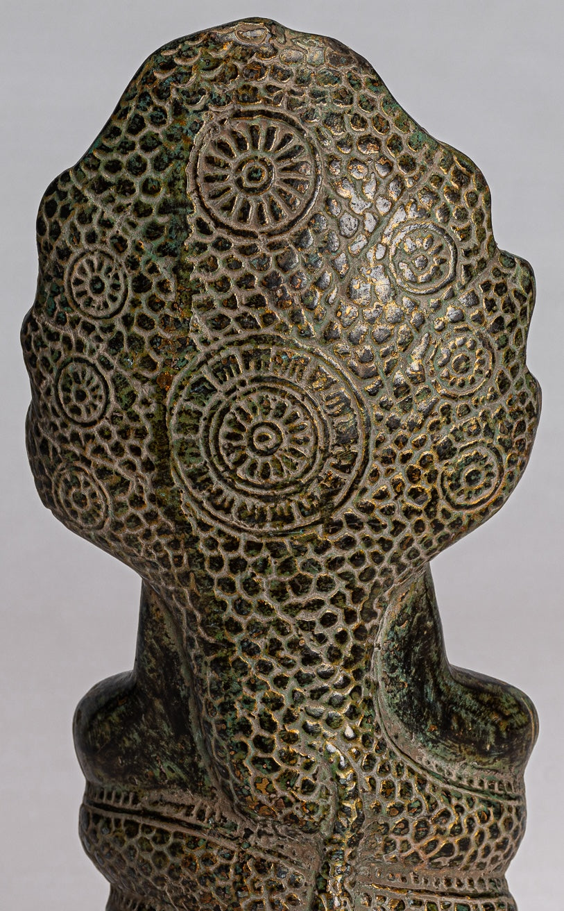 Buddha Statue - Antique Bayon Style Khmer Seated Bronze Naga Meditation Buddha - 21cm/8"
