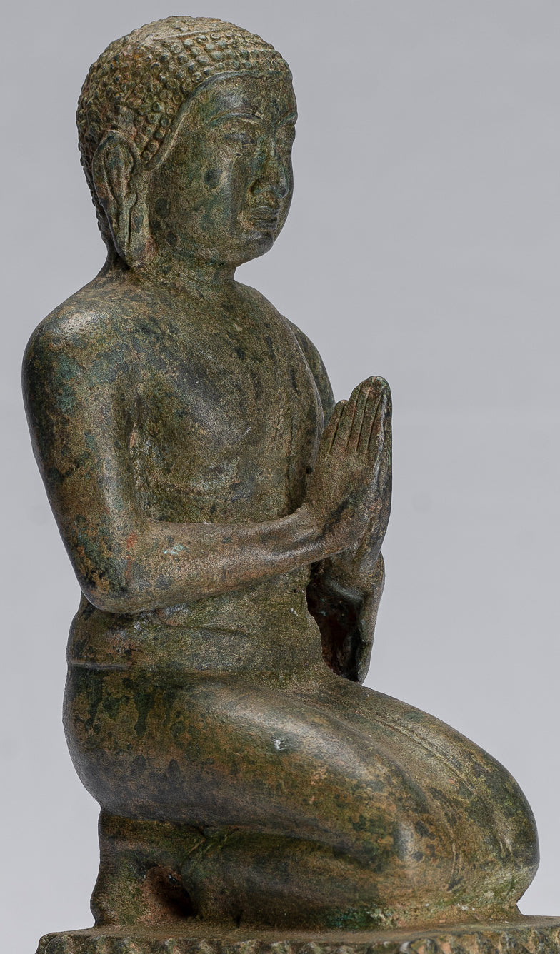 Statua di Buddha - antico stile tailandese bronzo dvaravati devoto o discepolo della statua di Buddha - 21 cm/8 "