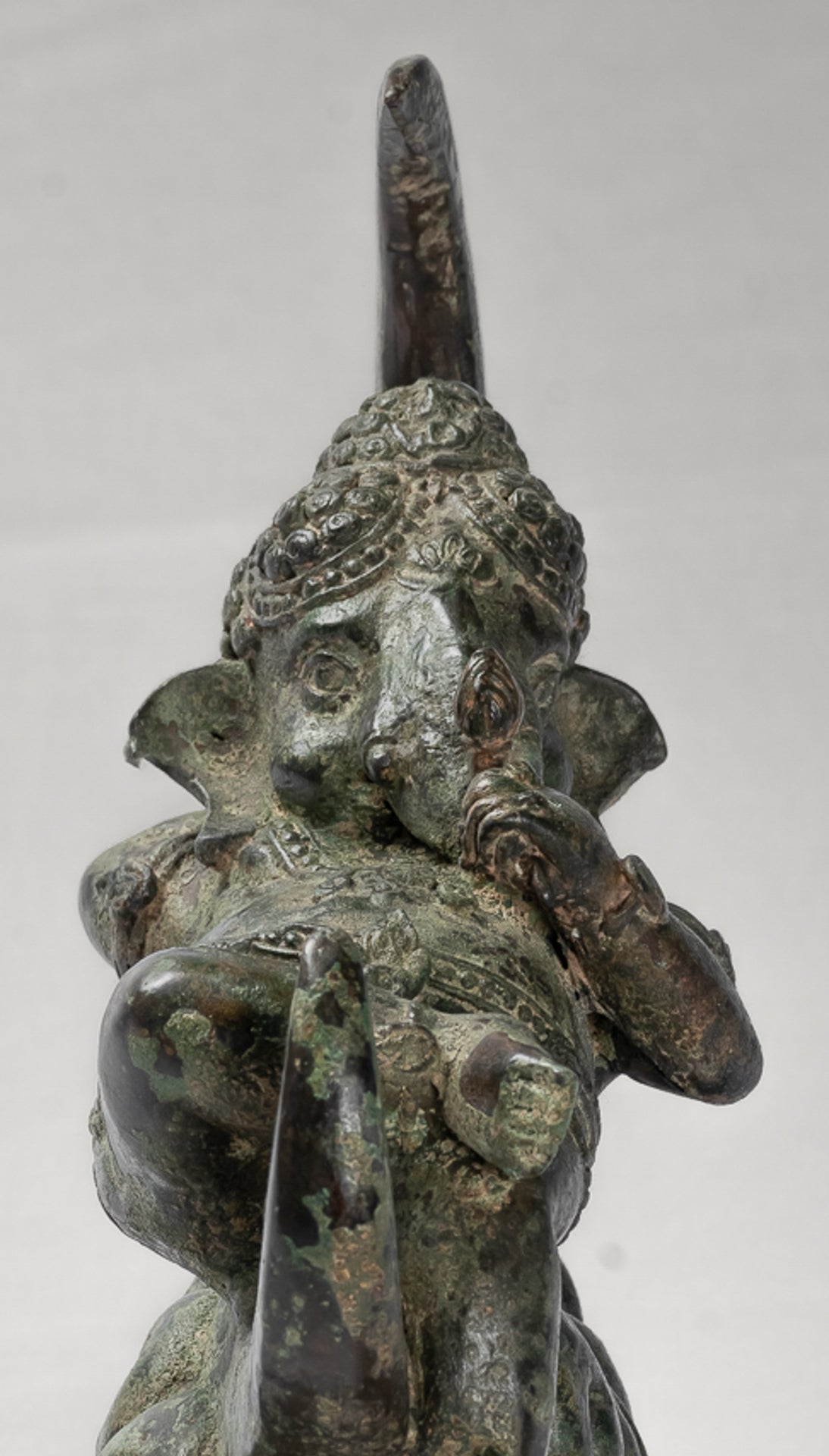 Ganesha Statue - Antique Thai Style Bronze Reclining Ganesha Statue on Moon - 31cm/12"