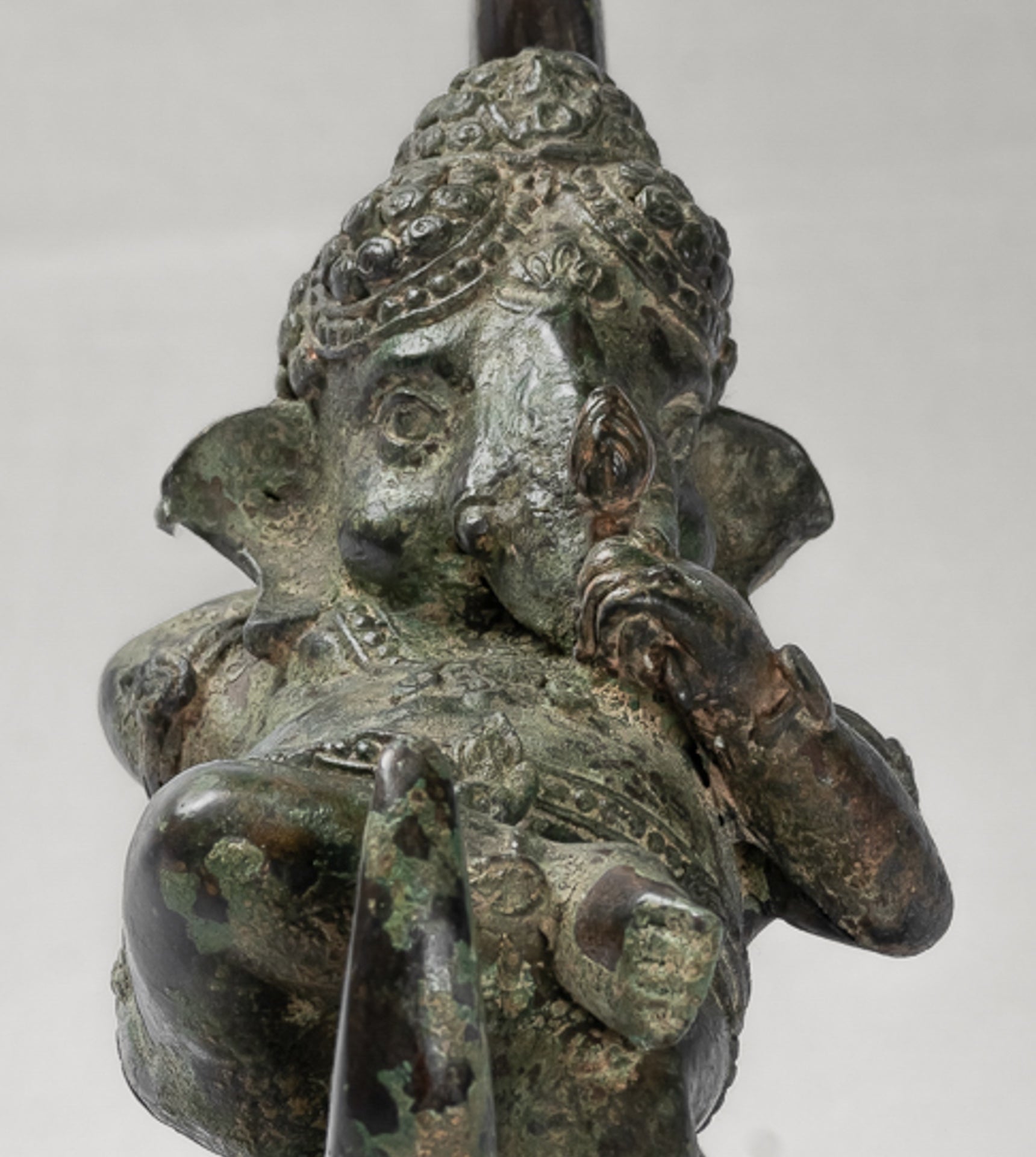 Ganesha Statue - Antique Thai Style Bronze Reclining Ganesha Statue on Moon - 31cm/12"