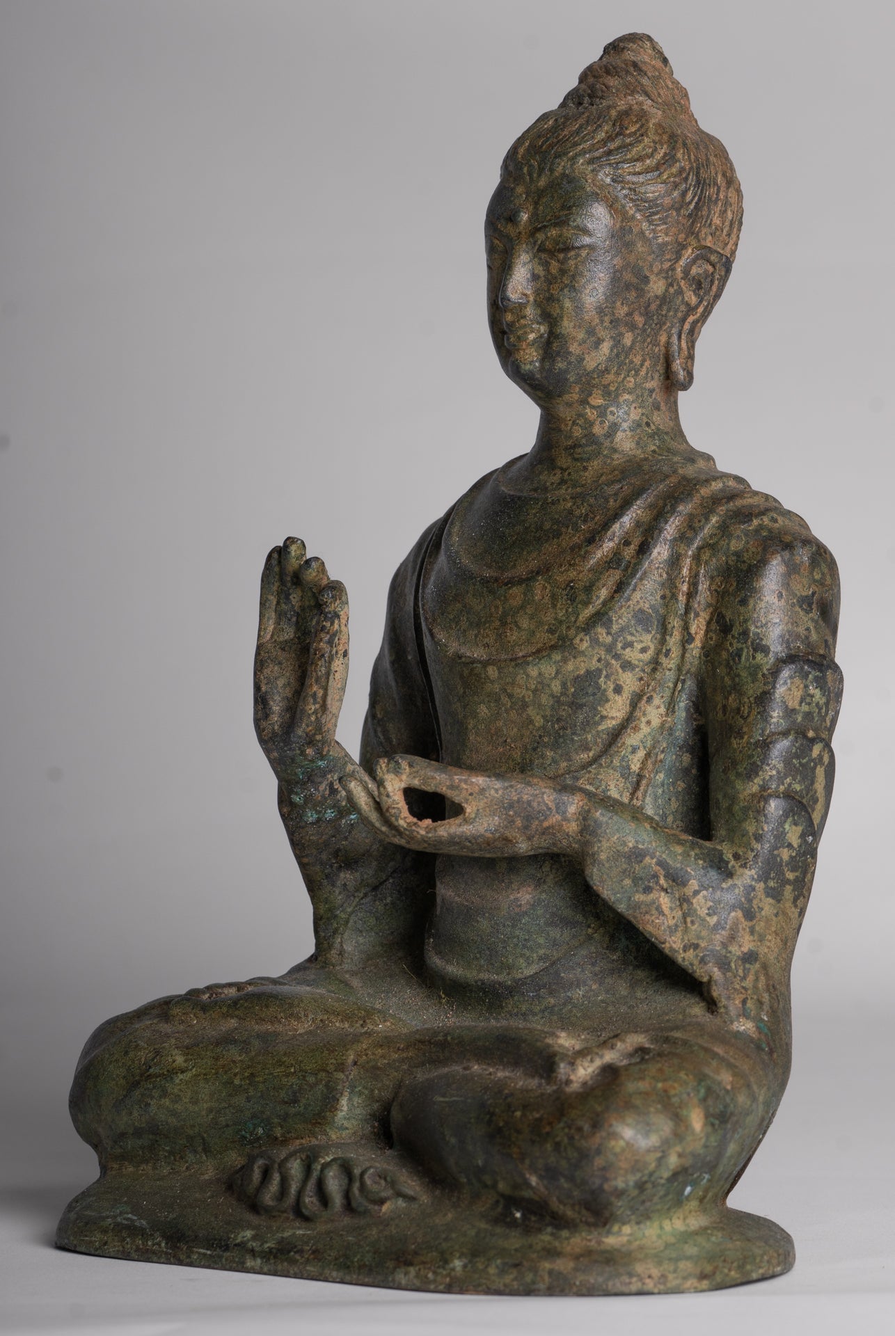 Indian Buddha Statue - Antique Gandhara Style Bronze Protection Buddha Statue - 26cm/10"