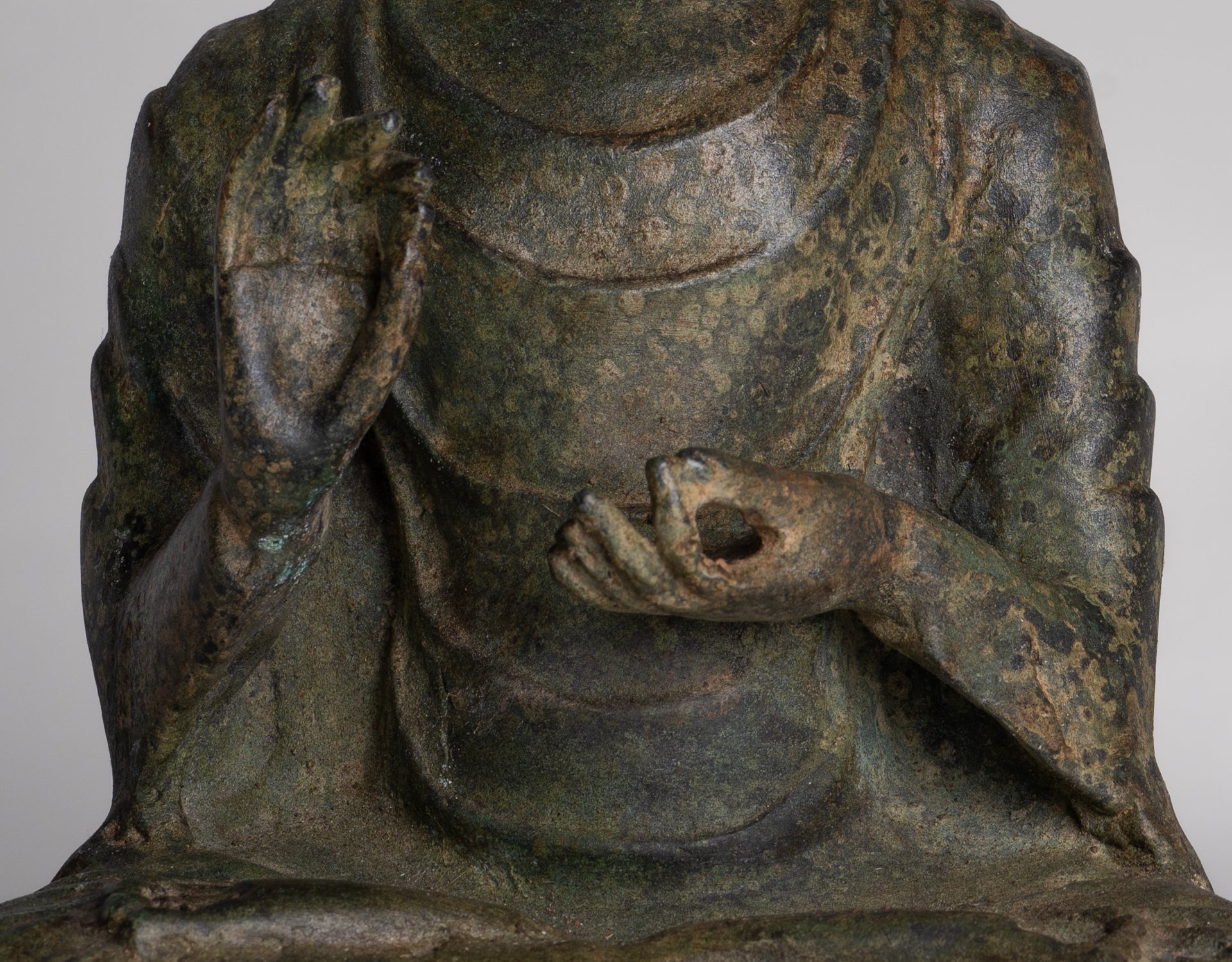 Indian Buddha Statue - Antique Gandhara Style Bronze Protection Buddha Statue - 26cm/10"