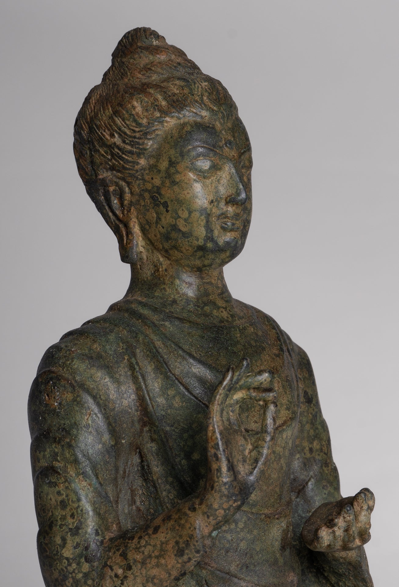 Indian Buddha Statue - Antique Gandhara Style Bronze Protection Buddha Statue - 26cm/10"