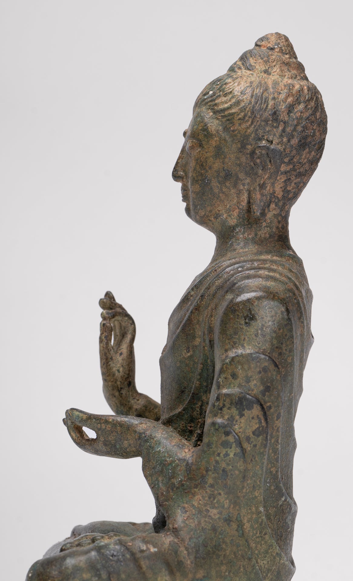 Indian Buddha Statue - Antique Gandhara Style Bronze Protection Buddha Statue - 25cm/10"