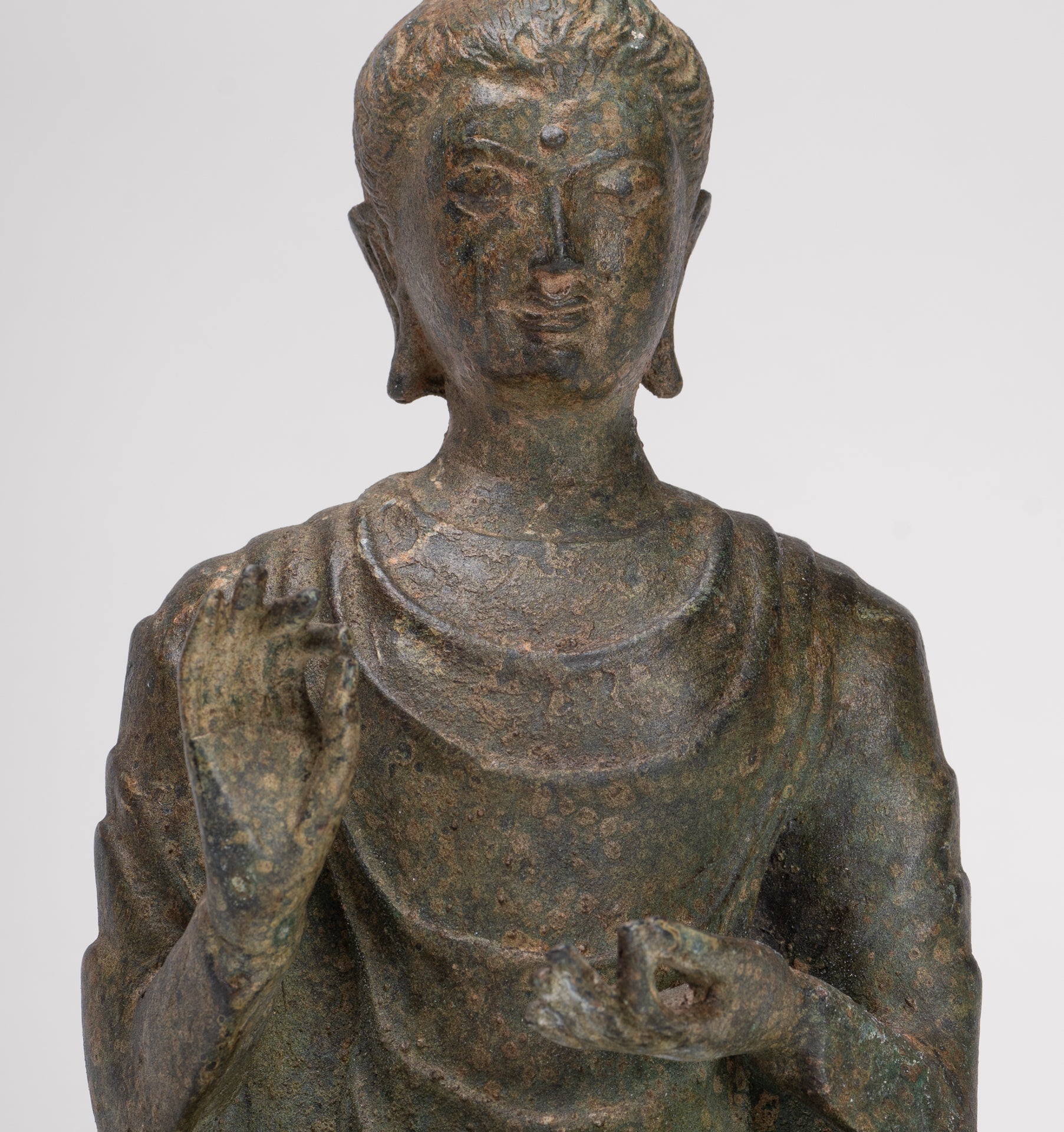 Indian Buddha Statue - Antique Gandhara Style Bronze Protection Buddha Statue - 25cm/10"