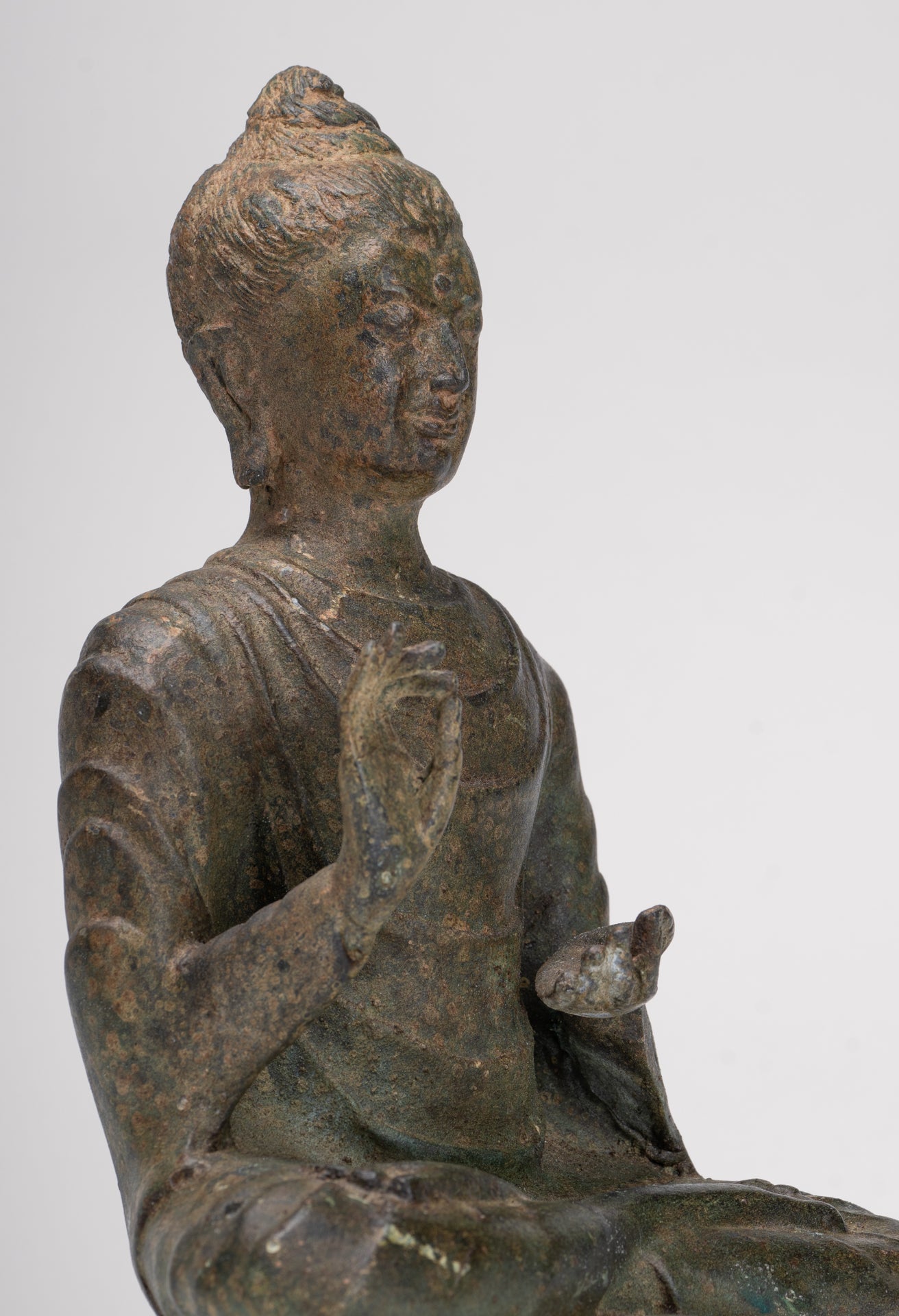 Indian Buddha Statue - Antique Gandhara Style Bronze Protection Buddha Statue - 25cm/10"