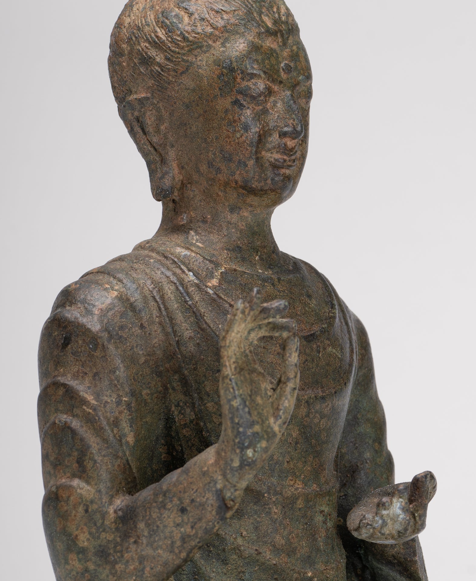 Indian Buddha Statue - Antique Gandhara Style Bronze Protection Buddha Statue - 25cm/10"