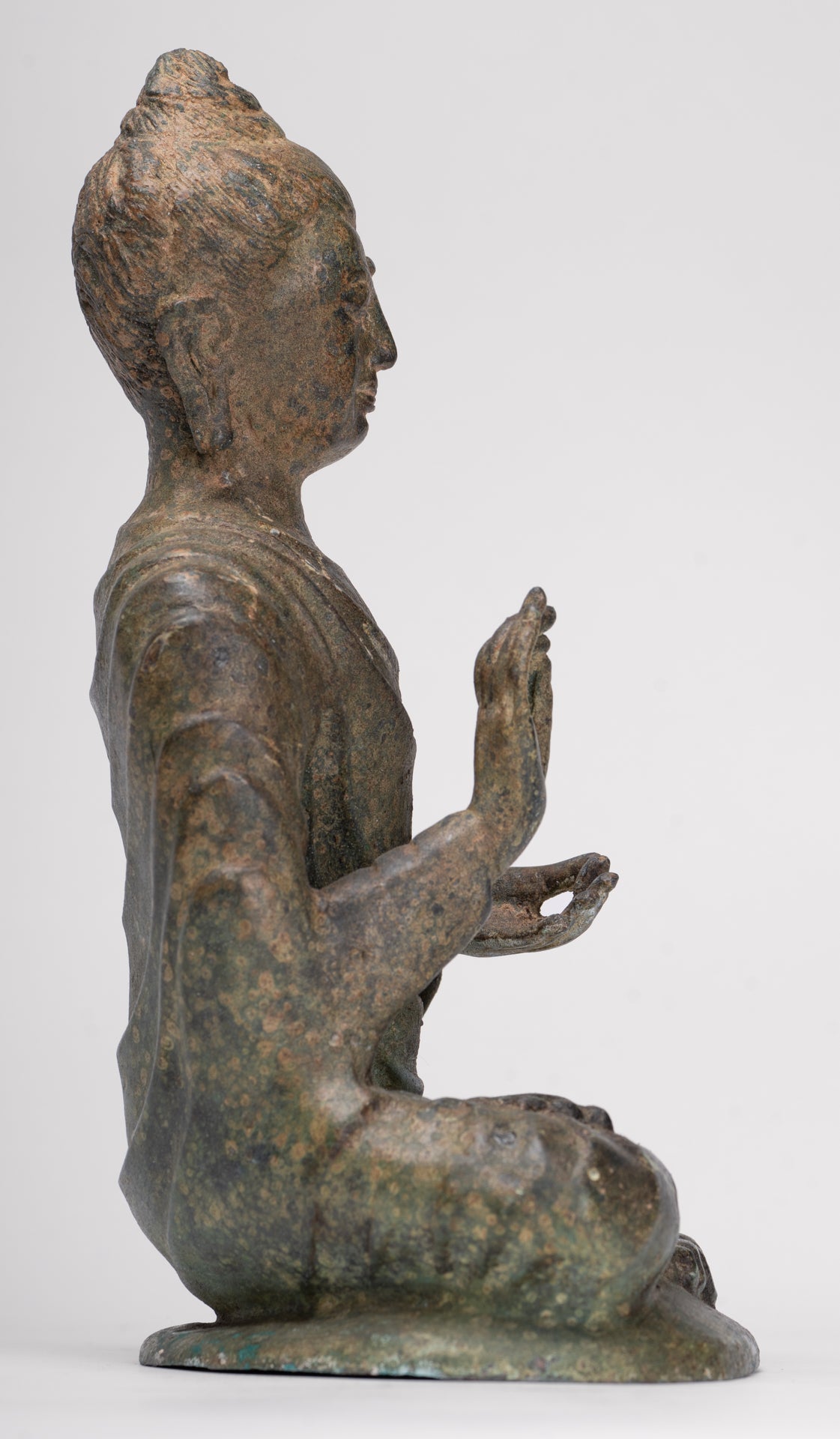 Indian Buddha Statue - Antique Gandhara Style Bronze Protection Buddha Statue - 25cm/10"