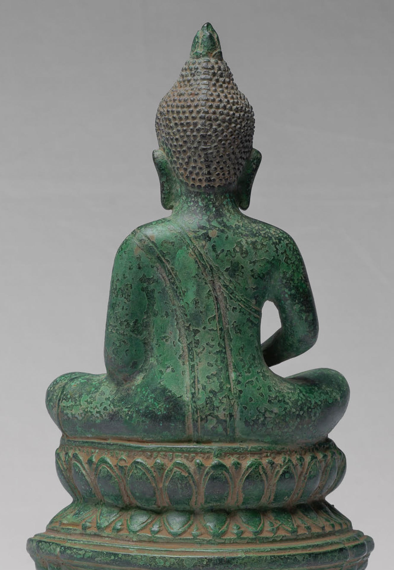 Buddha - Antique Khmer Style Bronze Enthroned Meditation Buddha Statue - 31cm/12"
