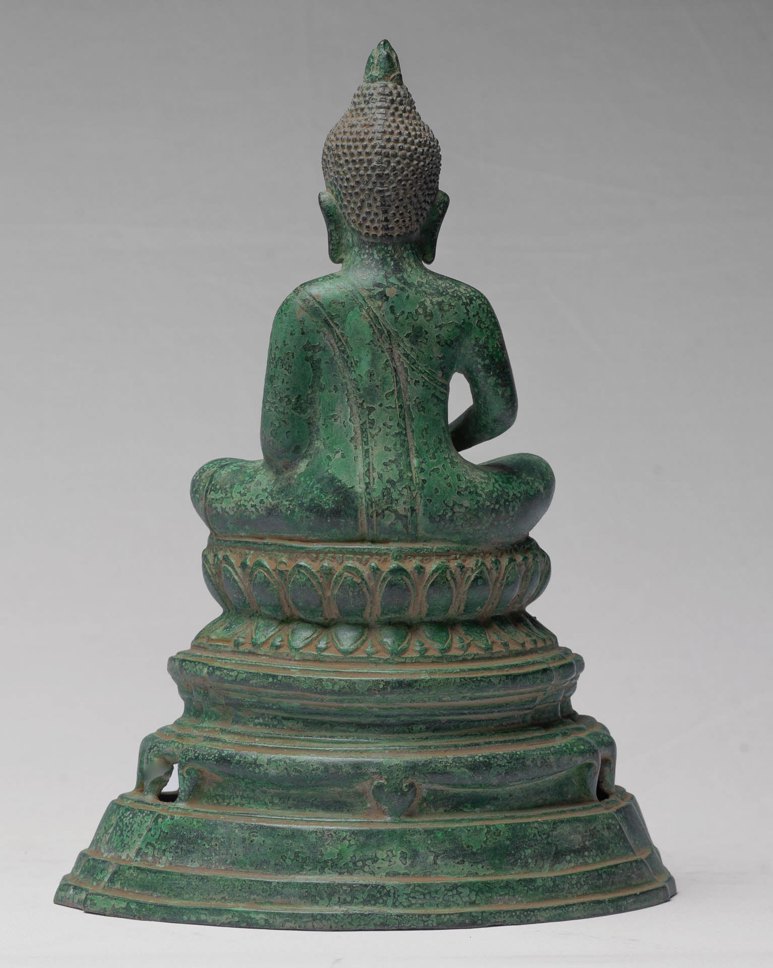 Buddha - Antique Khmer Style Bronze Enthroned Meditation Buddha Statue - 31cm/12"
