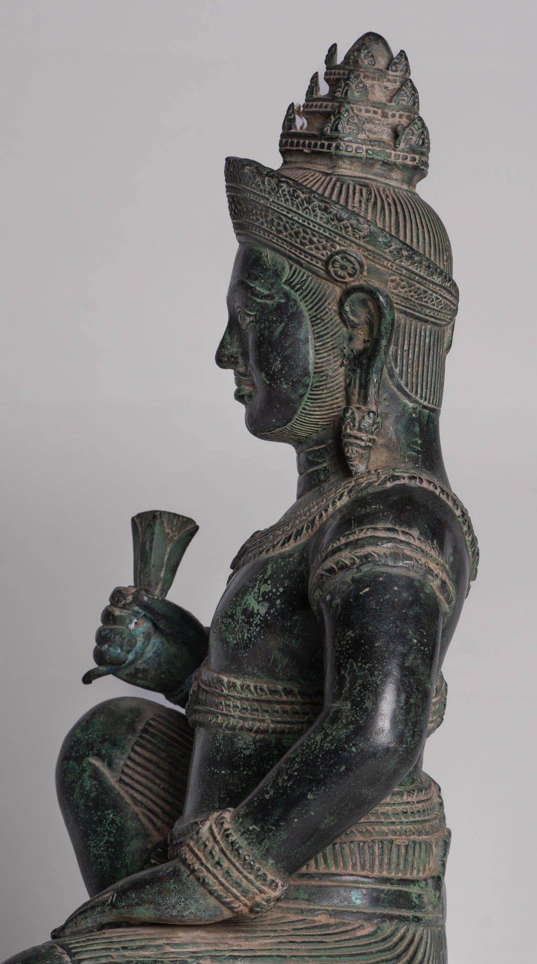 Vishvakarman Statue - Antique Khmer Style Bayon Seated Bronze Vishvakarman Statue - 41cm/16"