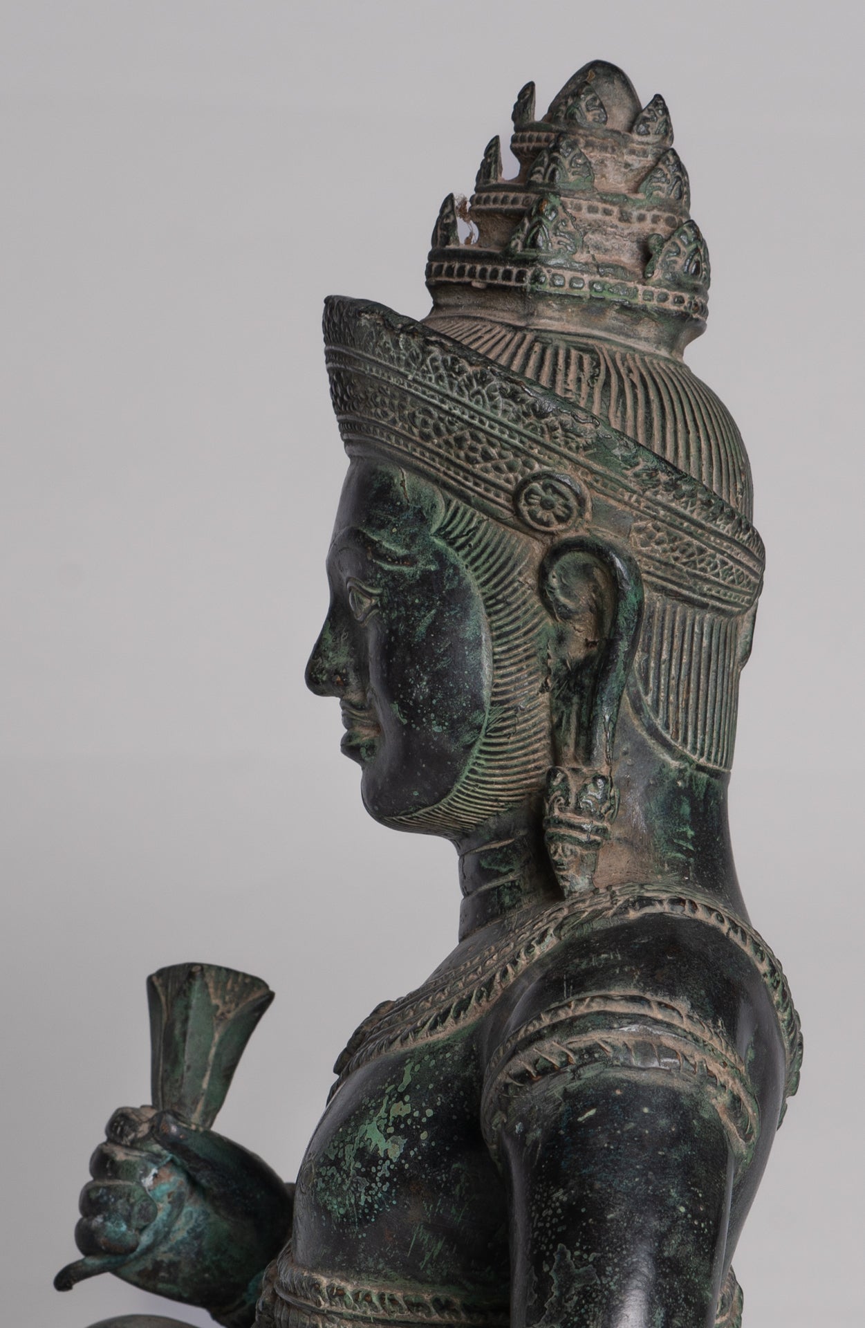 Vishvakarman Statue - Antique Khmer Style Bayon Seated Bronze Vishvakarman Statue - 41cm/16"