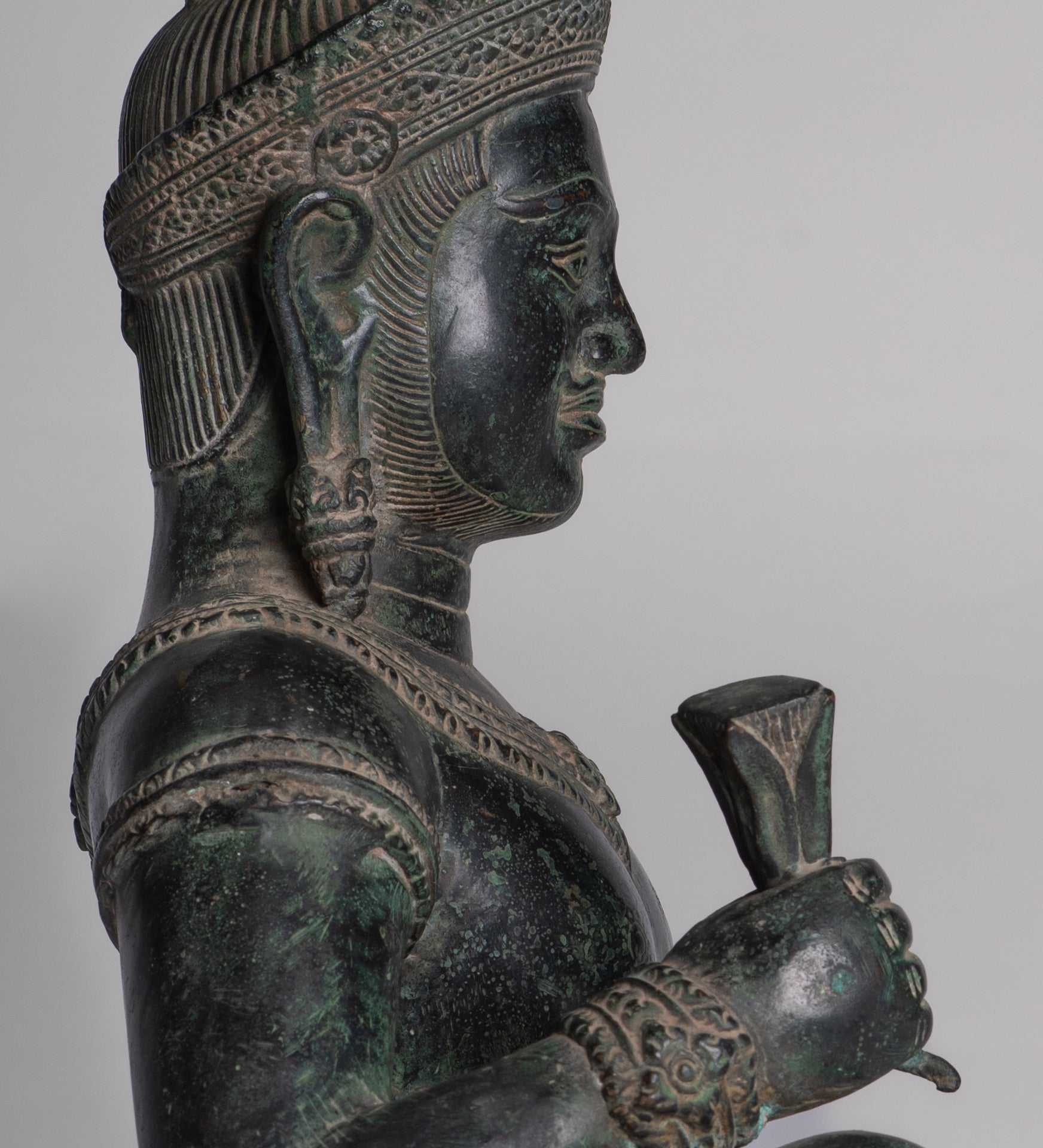 Vishvakarman Statue - Antique Khmer Style Bayon Seated Bronze Vishvakarman Statue - 41cm/16"