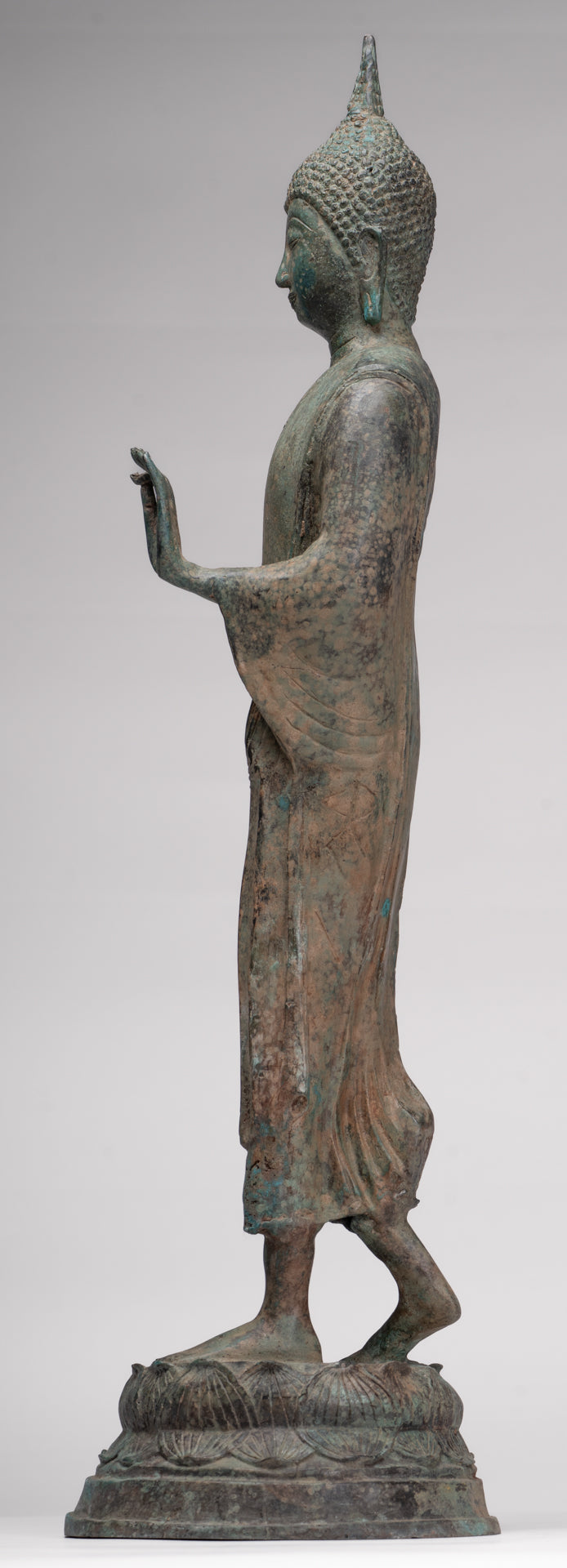 Antique Sukhothai Style Standing Bronze Protection Walking Buddha Statue - 65cm/26"