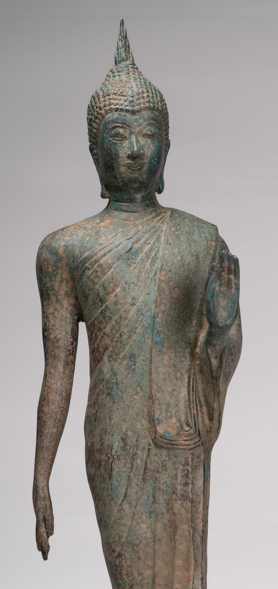 Antique Sukhothai Style Standing Bronze Protection Walking Buddha Statue - 65cm/26"