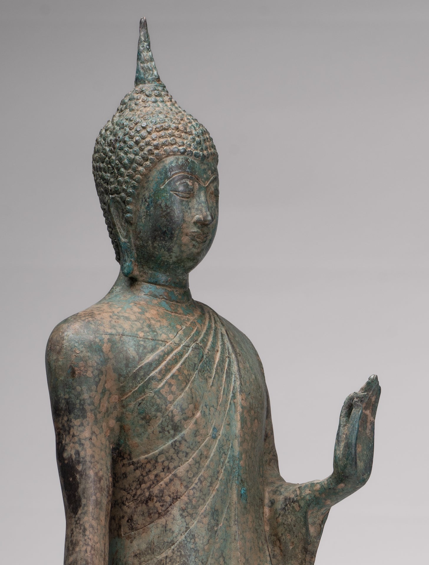 Antique Sukhothai Style Standing Bronze Protection Walking Buddha Statue - 65cm/26"