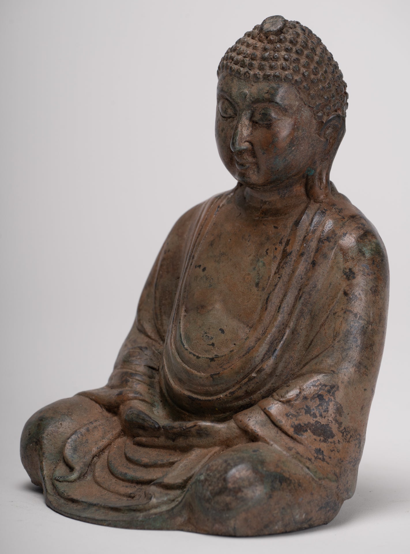 Japanese Buddha - Antique Japanese Style Bronze Seated Meditation Amitabha Buddha Statue - 18cm/7"