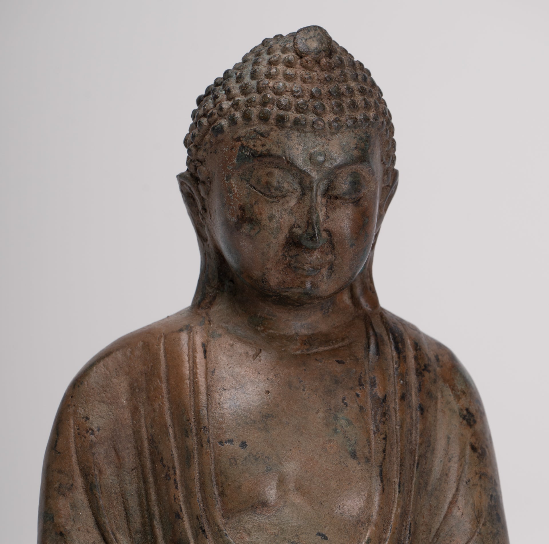 Japanese Buddha - Antique Japanese Style Bronze Seated Meditation Amitabha Buddha Statue - 18cm/7"