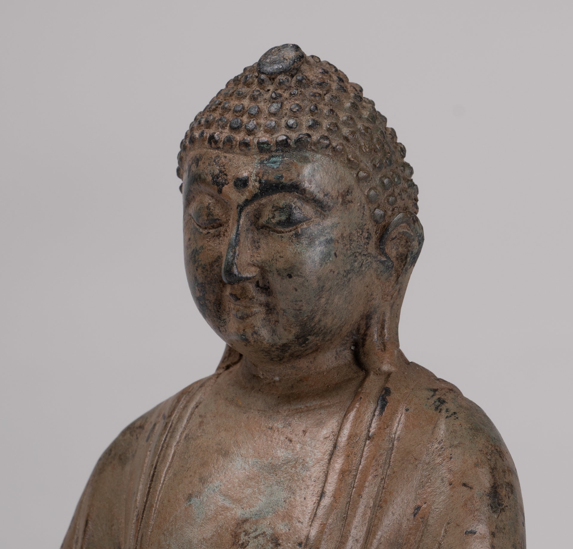 Japanese Buddha - Antique Japanese Style Bronze Seated Meditation Amitabha Buddha Statue - 18cm/7"