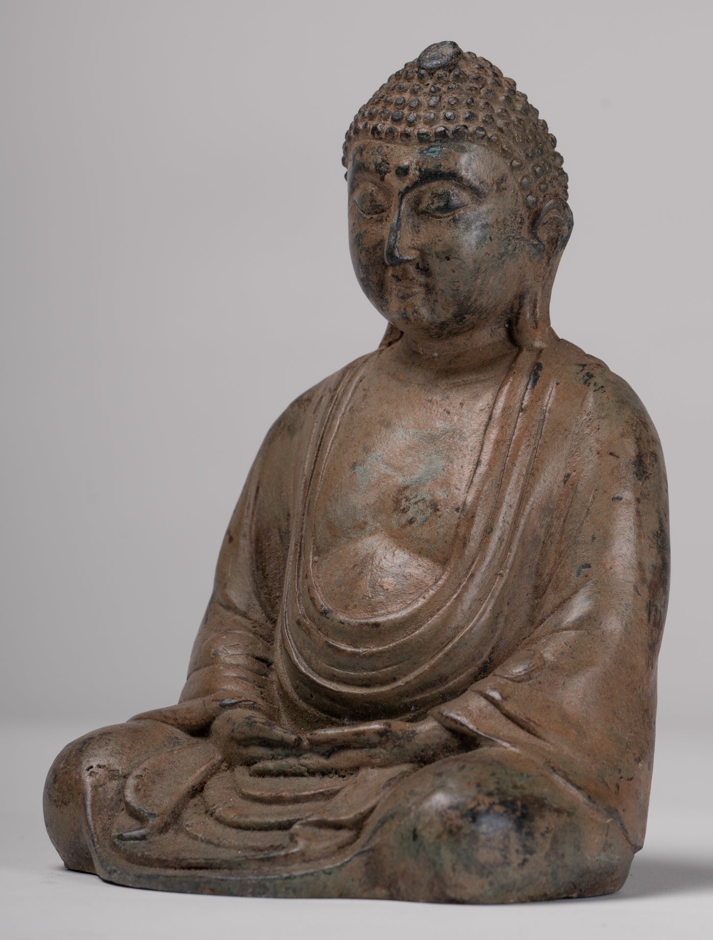Japanese Buddha - Antique Japanese Style Bronze Seated Meditation Amitabha Buddha Statue - 18cm/7"