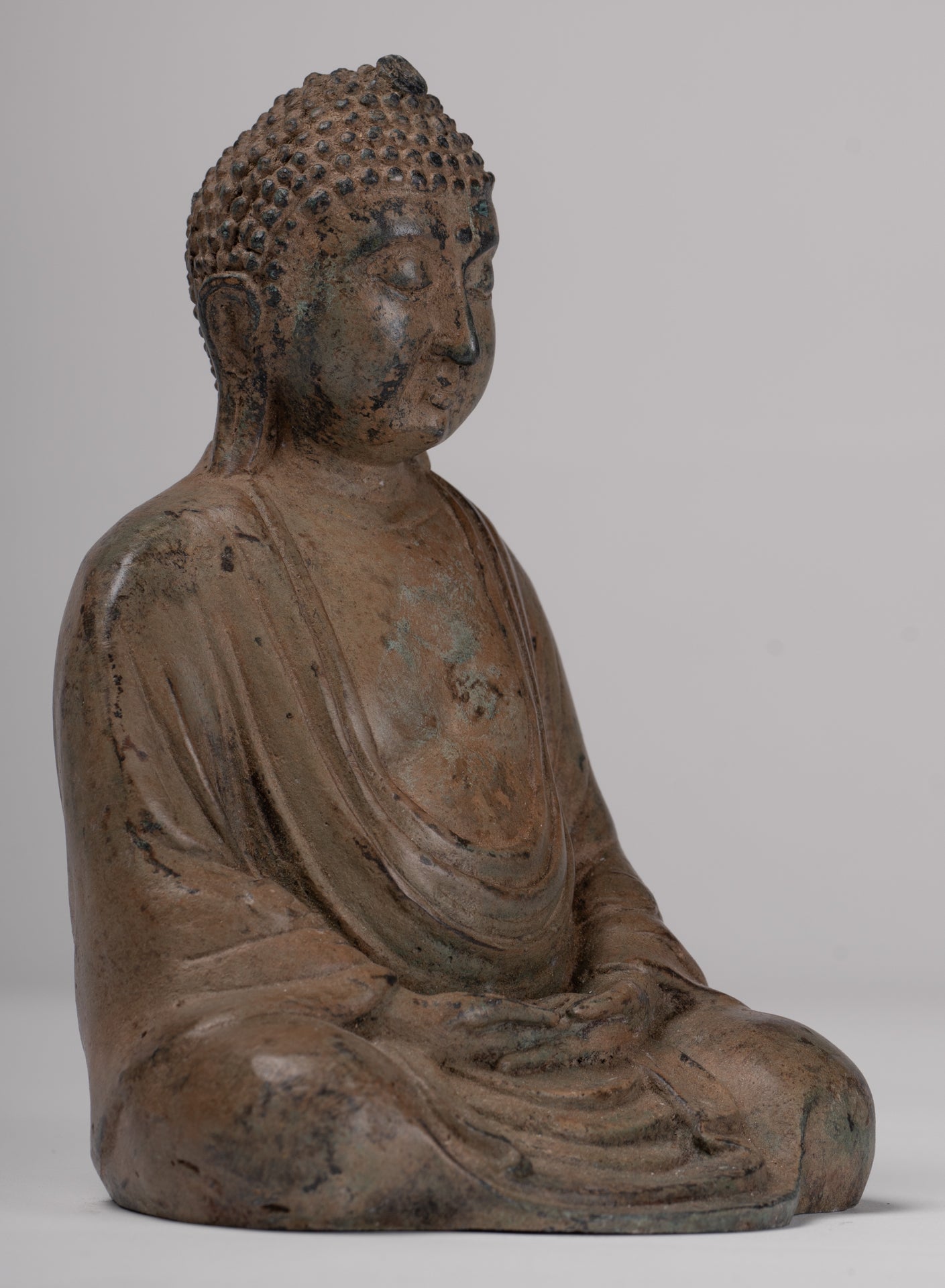 Japanese Buddha - Antique Japanese Style Bronze Seated Meditation Amitabha Buddha Statue - 18cm/7"