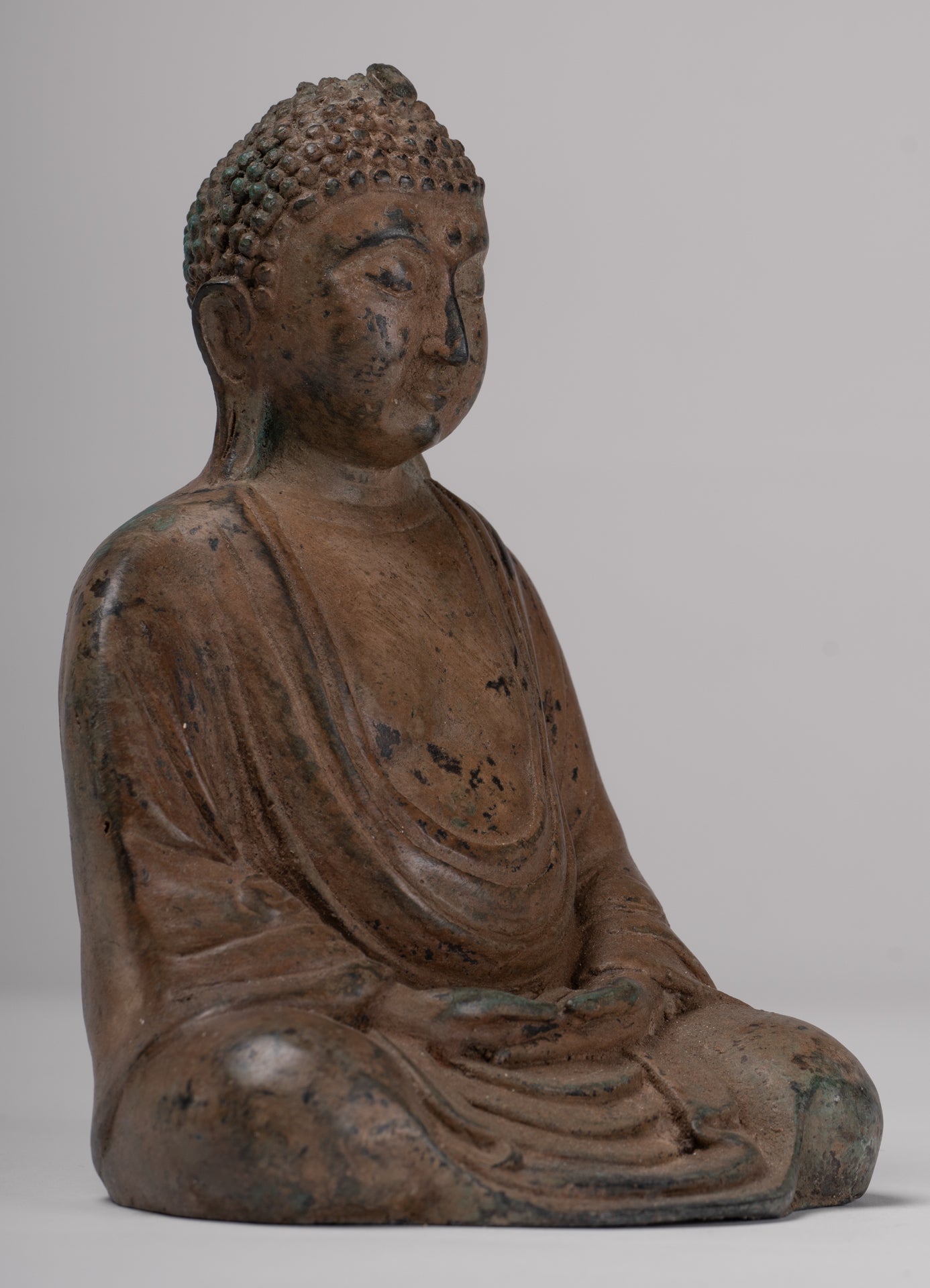 Japanese Buddha - Antique Japanese Style Bronze Seated Meditation Amitabha Buddha Statue - 18cm/7"