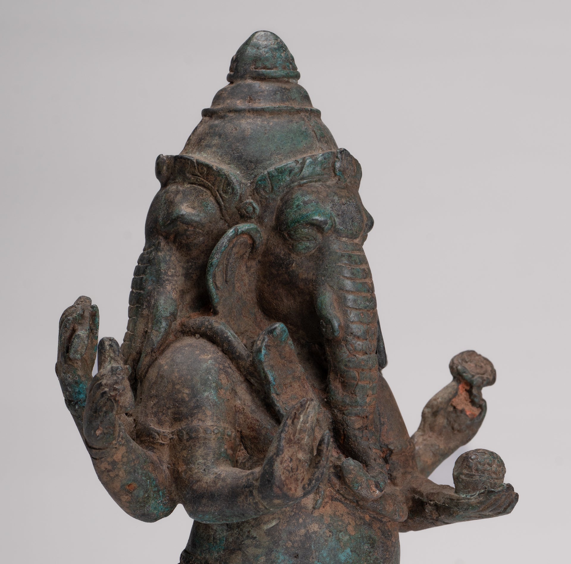 Ganesha Statue - Antique Thai Style Bronze Standing 6-Arm Ganesha Statue - 33cm/13"