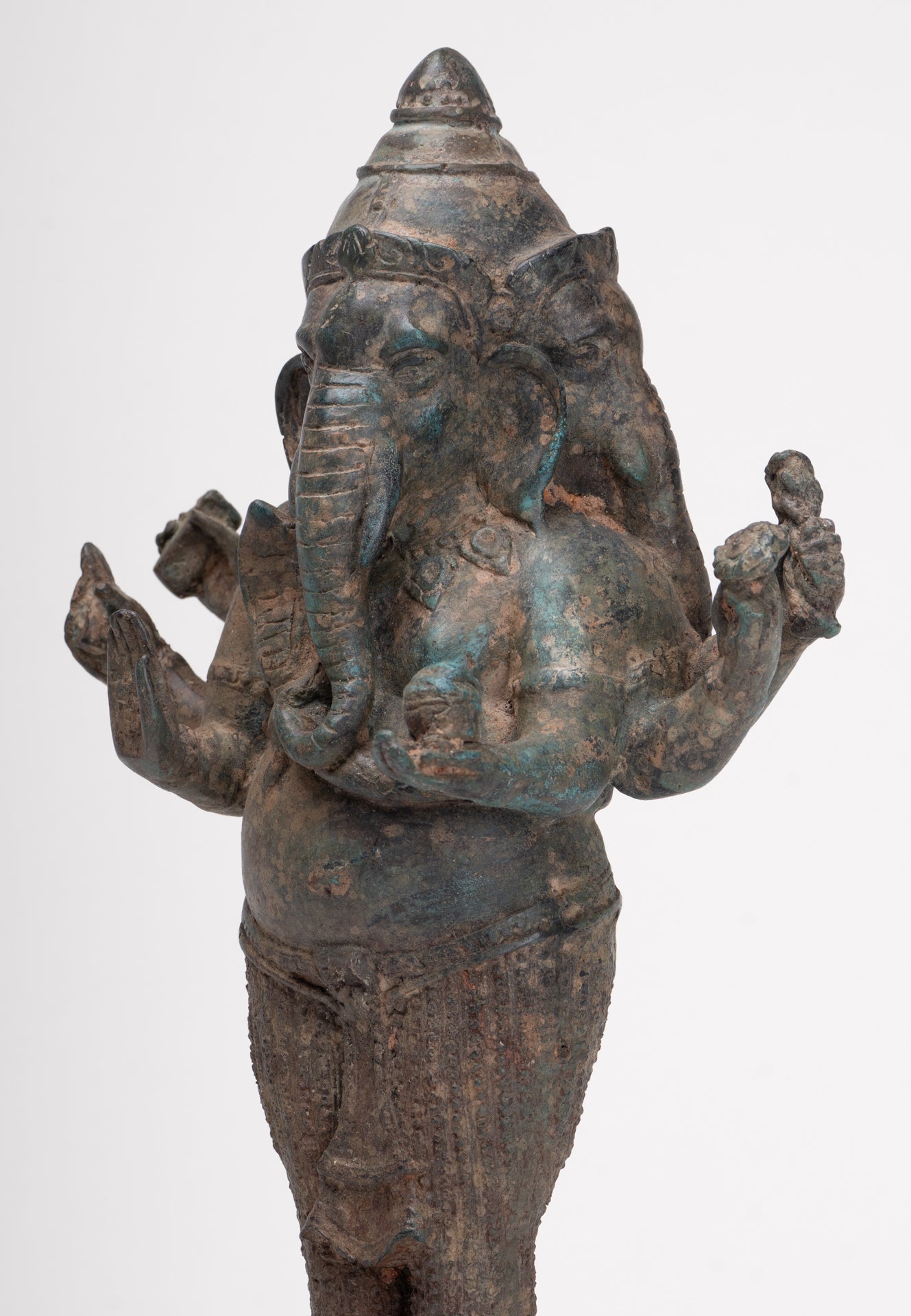Ganesha Statue - Antique Thai Style Bronze Standing 6-Arm Ganesha Statue - 33cm/13"