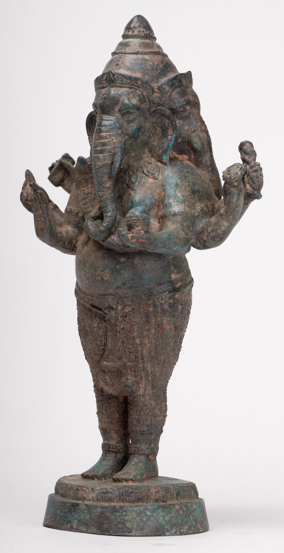 Ganesha Statue - Antique Thai Style Bronze Standing 6-Arm Ganesha Statue - 33cm/13"