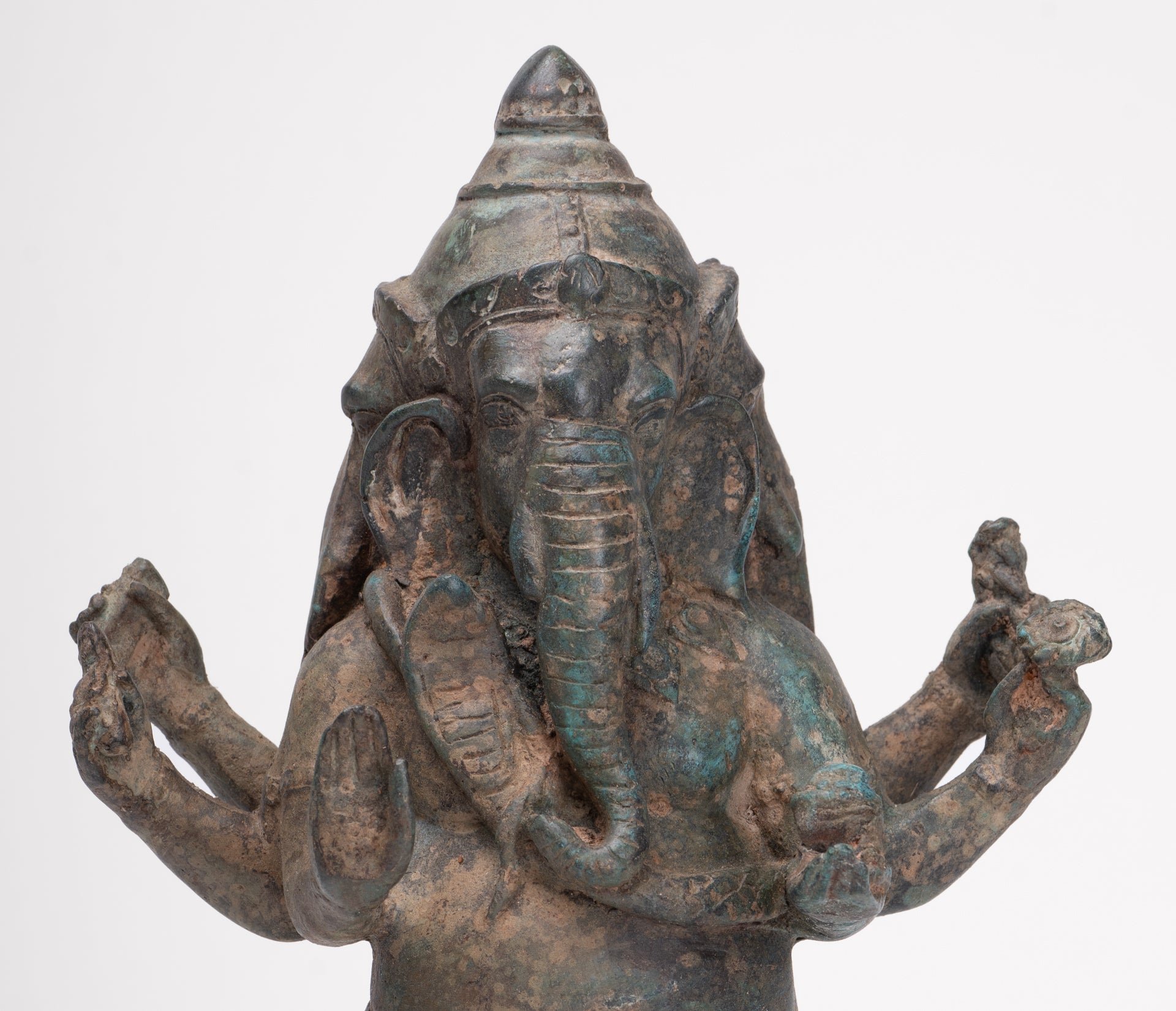 Ganesha Statue - Antique Thai Style Bronze Standing 6-Arm Ganesha Statue - 33cm/13"