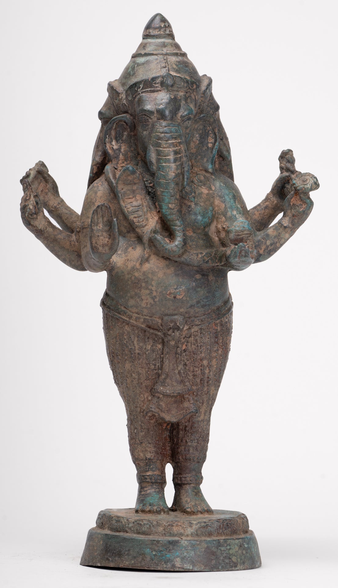 Ganesha Statue - Antique Thai Style Bronze Standing 6-Arm Ganesha Statue - 33cm/13"