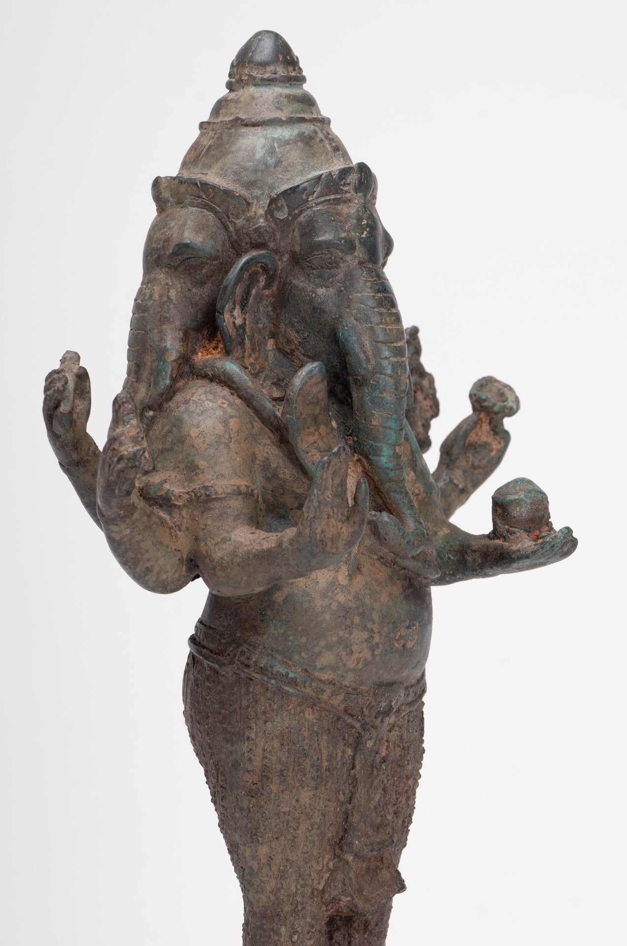 Ganesha Statue - Antique Thai Style Bronze Standing 6-Arm Ganesha Statue - 33cm/13"