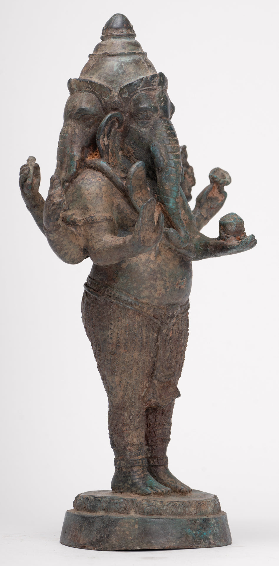 Ganesha Statue - Antique Thai Style Bronze Standing 6-Arm Ganesha Statue - 33cm/13"