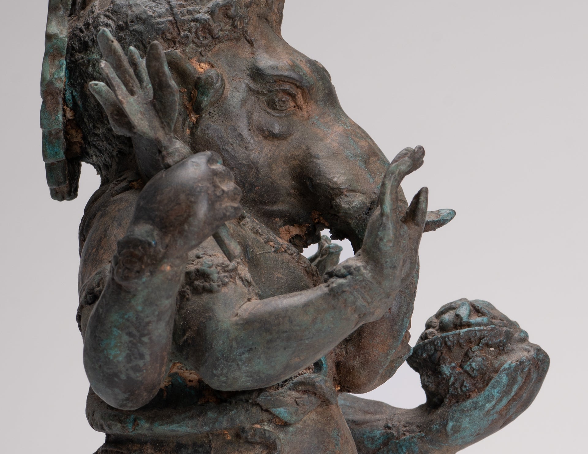 Ganesha Statue - Antique Thai Style Bronze Standing 4-Arm Ganesha Statue - 35cm/14"