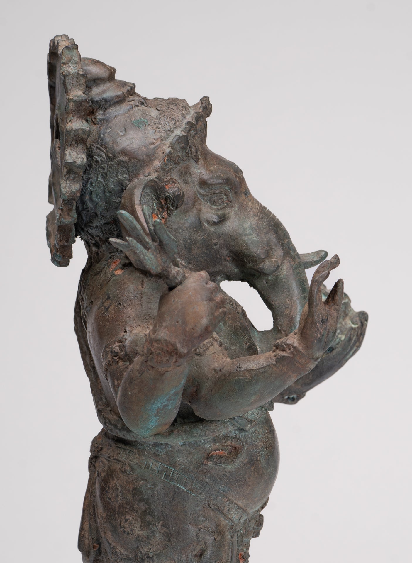 Ganesha Statue - Antique Thai Style Bronze Standing 4-Arm Ganesha Statue - 35cm/14"