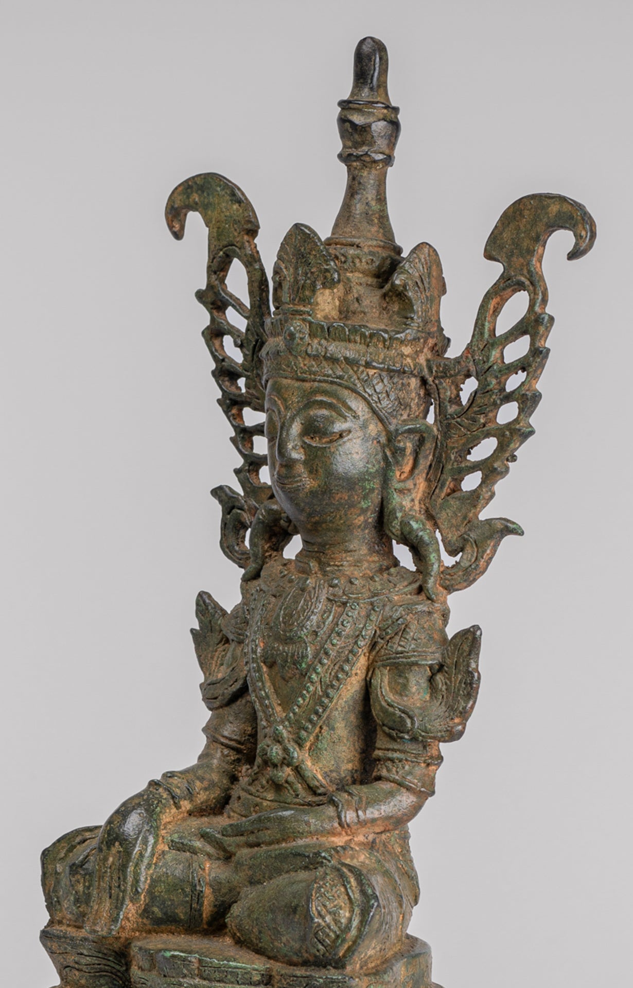 Buddha Statue - Antique Burmese Style Bronze Shan Enlightenment Seated Buddha Statue - 35cm/14"