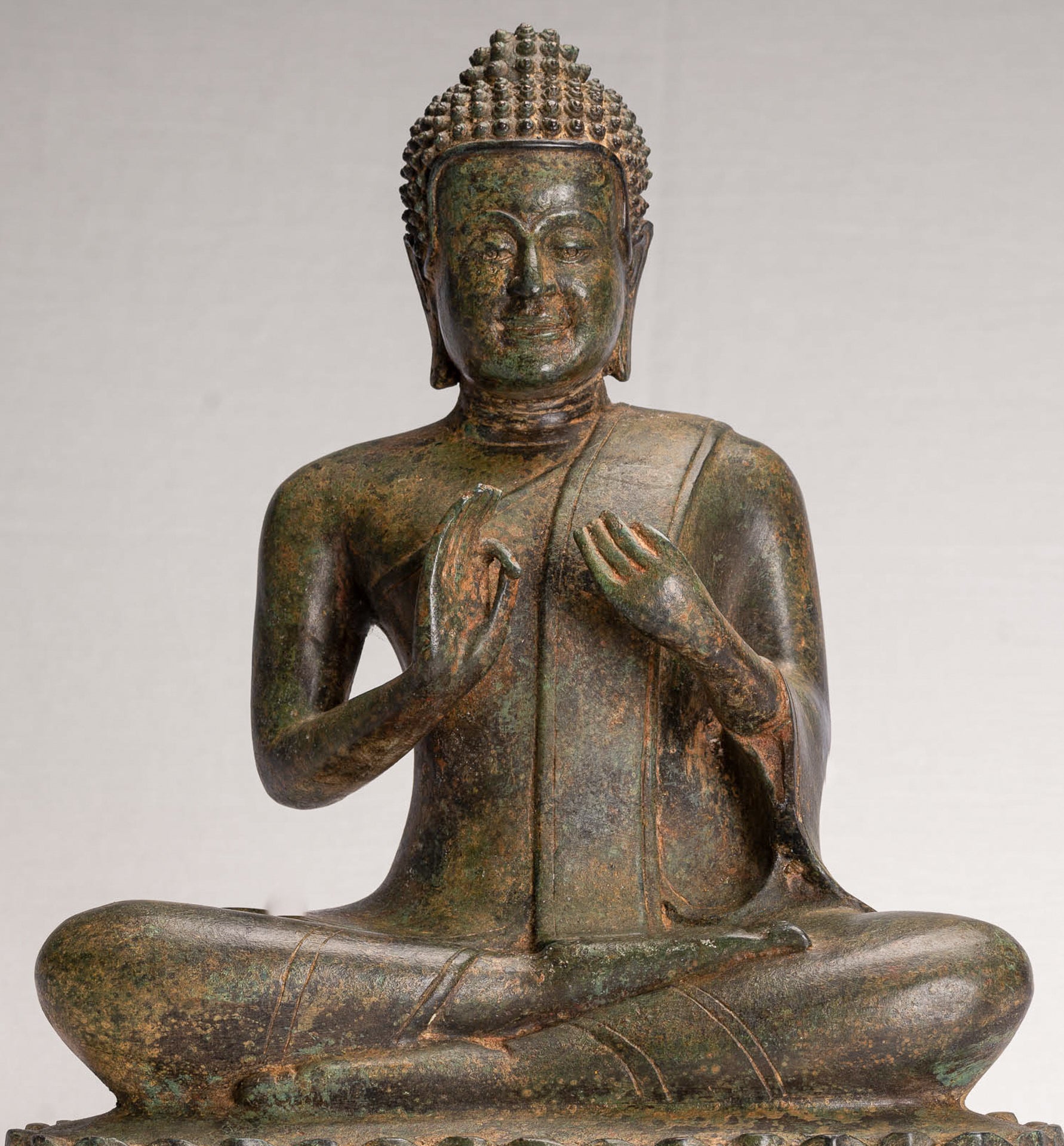 Buddha Statue - Antique Thai Style Seated Buddha Statue - Dharmachakra Teaching Mudra - 38cm/15"